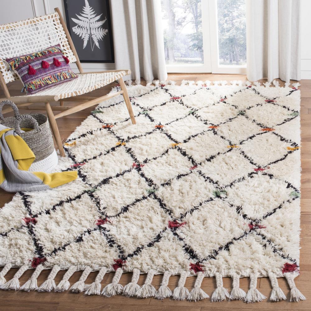 Ivory Hand-Tufted Wool Shag Rug, 4' x 6'