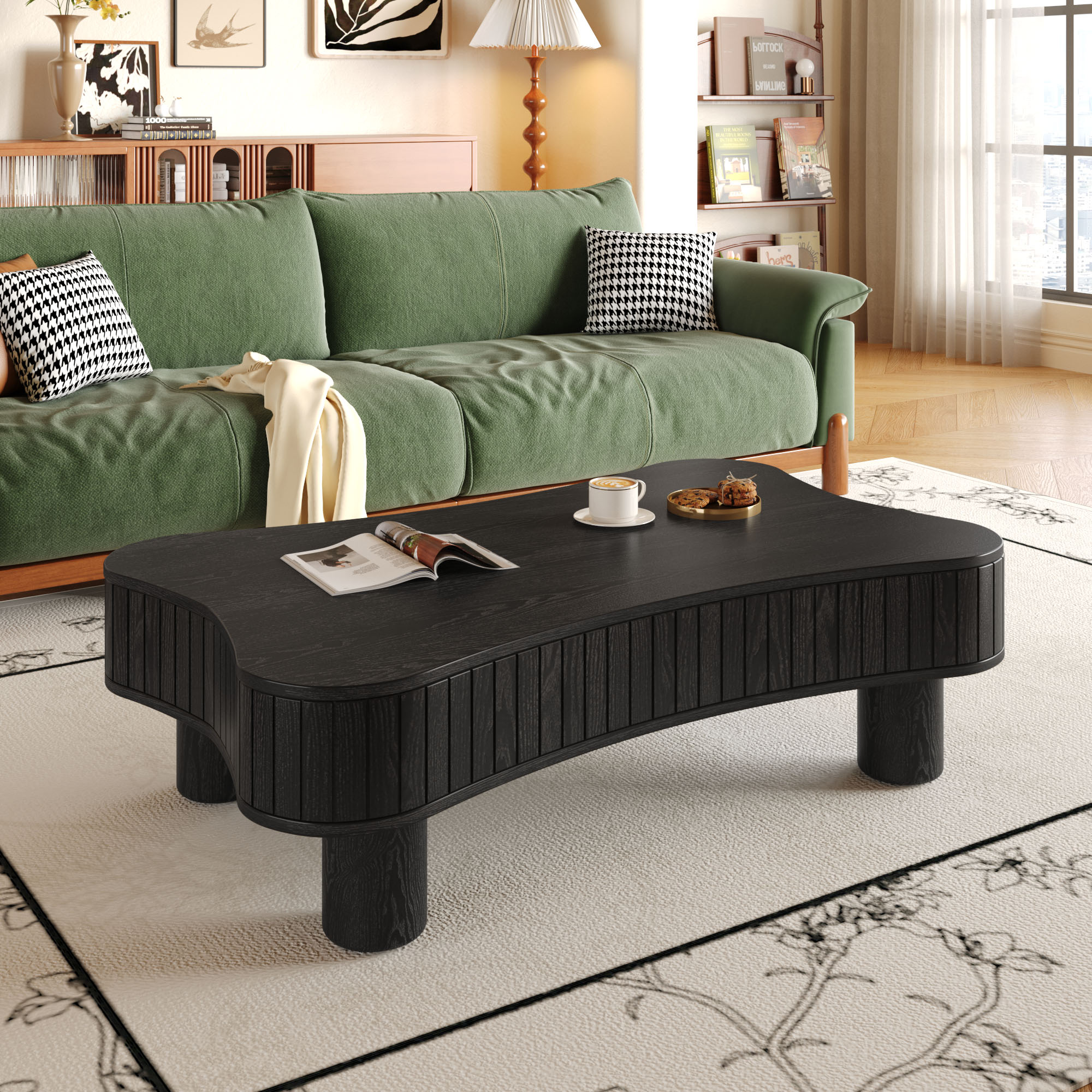 LOVMOR Lift Top Coffee Table for Living Room 42 inch Fluted Panel ...