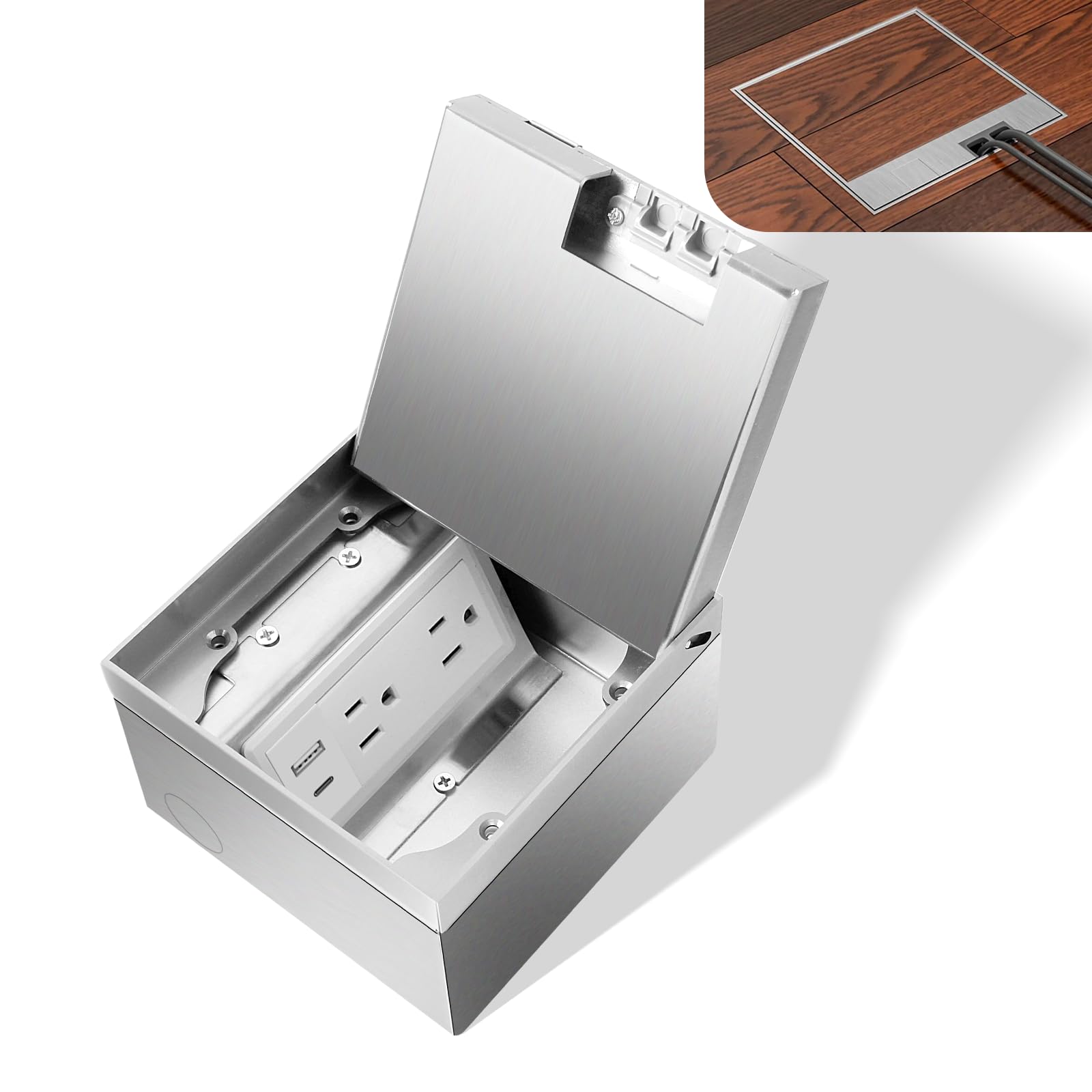 Adrinfly Recessed Flat Hidden Socket Kit with Duplex 15A and USB Charging Ports for Floor Countertop and Desk Installation #LAD0826D499