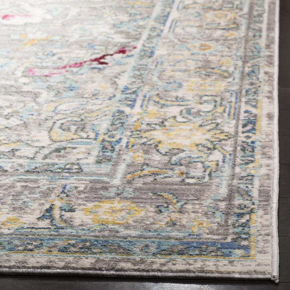 Gray and Multicolor Rectangular Synthetic Area Rug