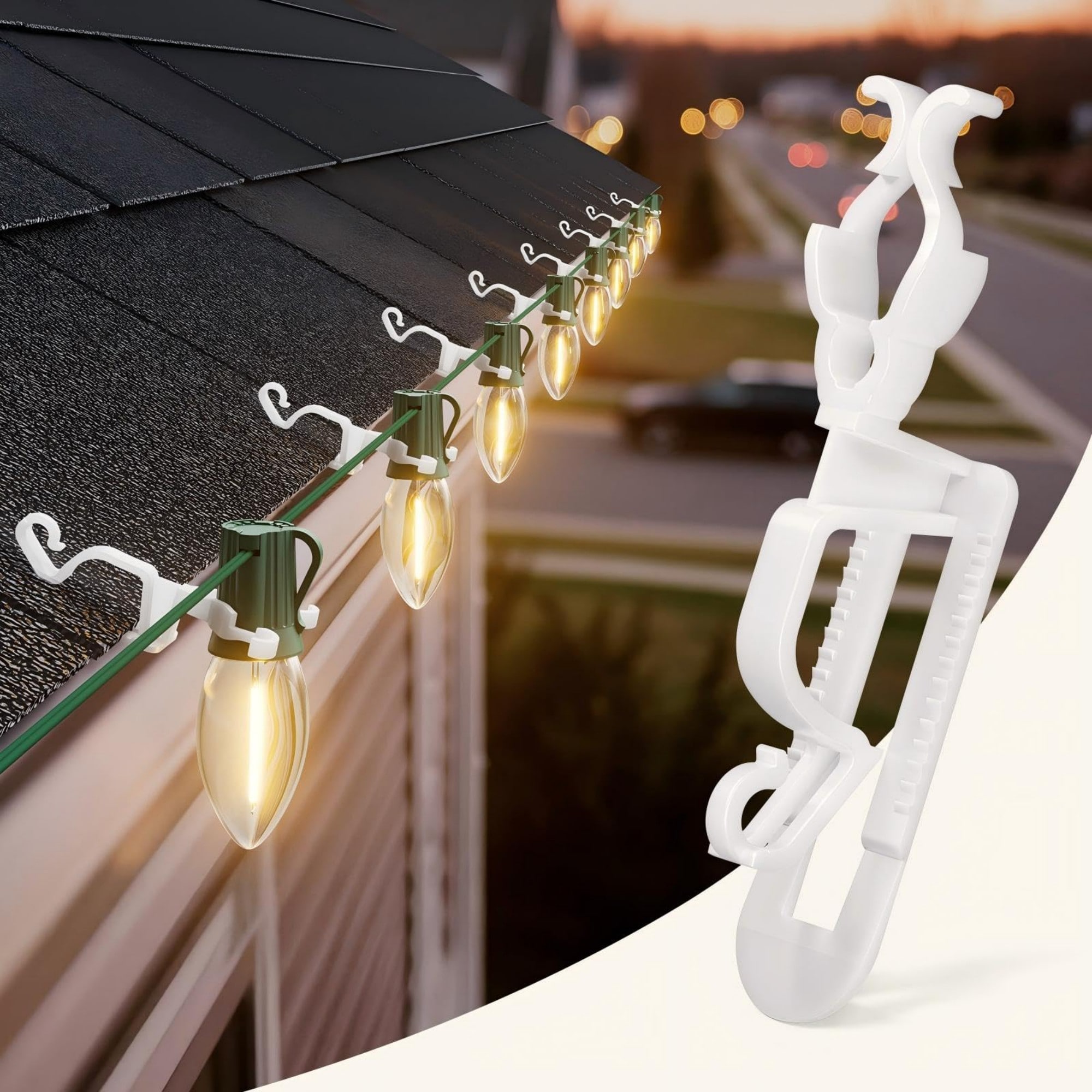 Numhew 100-Pack White Gutter and Shingle Christmas Light Clips for C3 C6 C7 C9 Mini and Icicle Lights