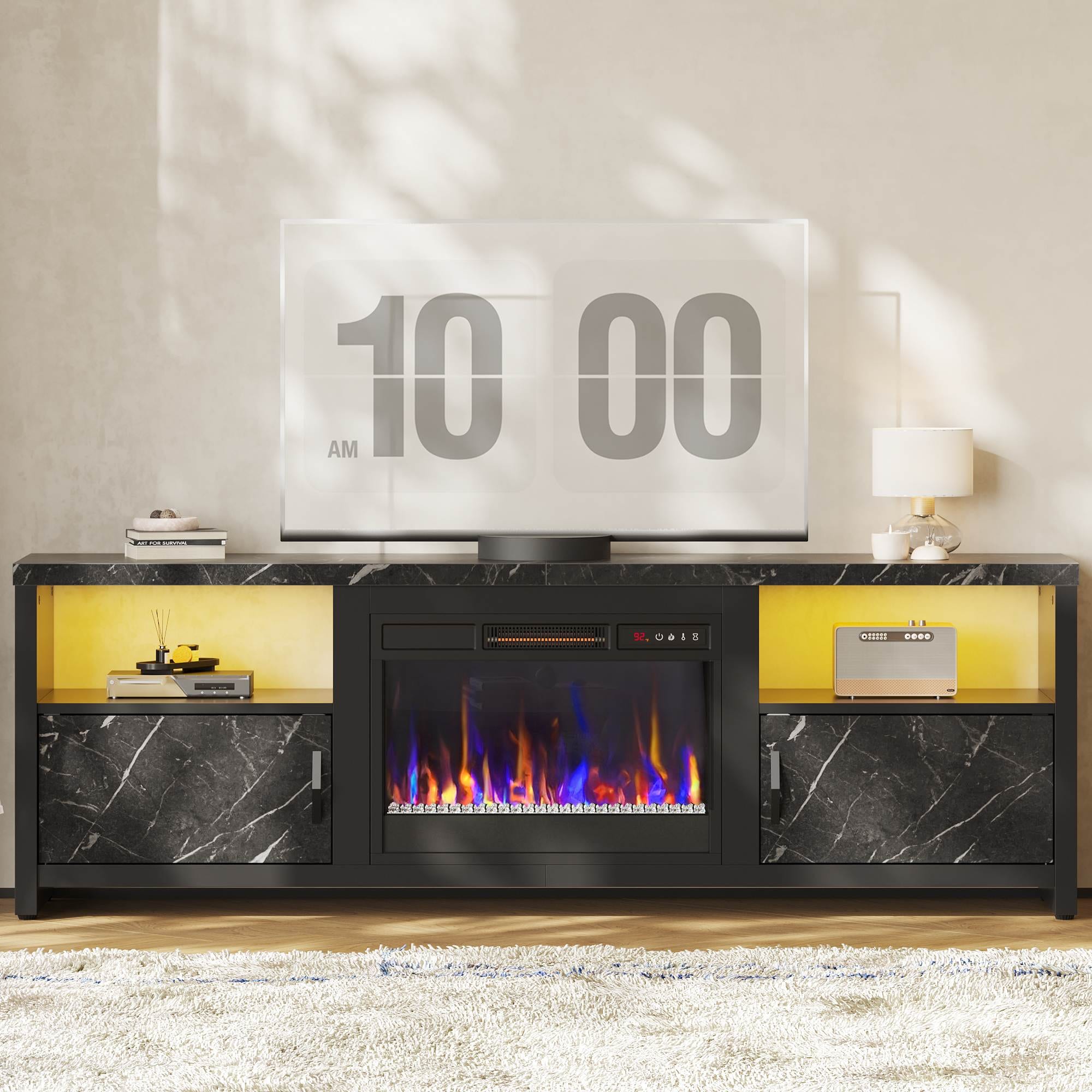 Bestier 70.87-in W Black LED Electric Fireplace TV Stand for 75 inches TV With Storage Cabinets and Fireplace #LOW-L101217ZFP-BLKM2