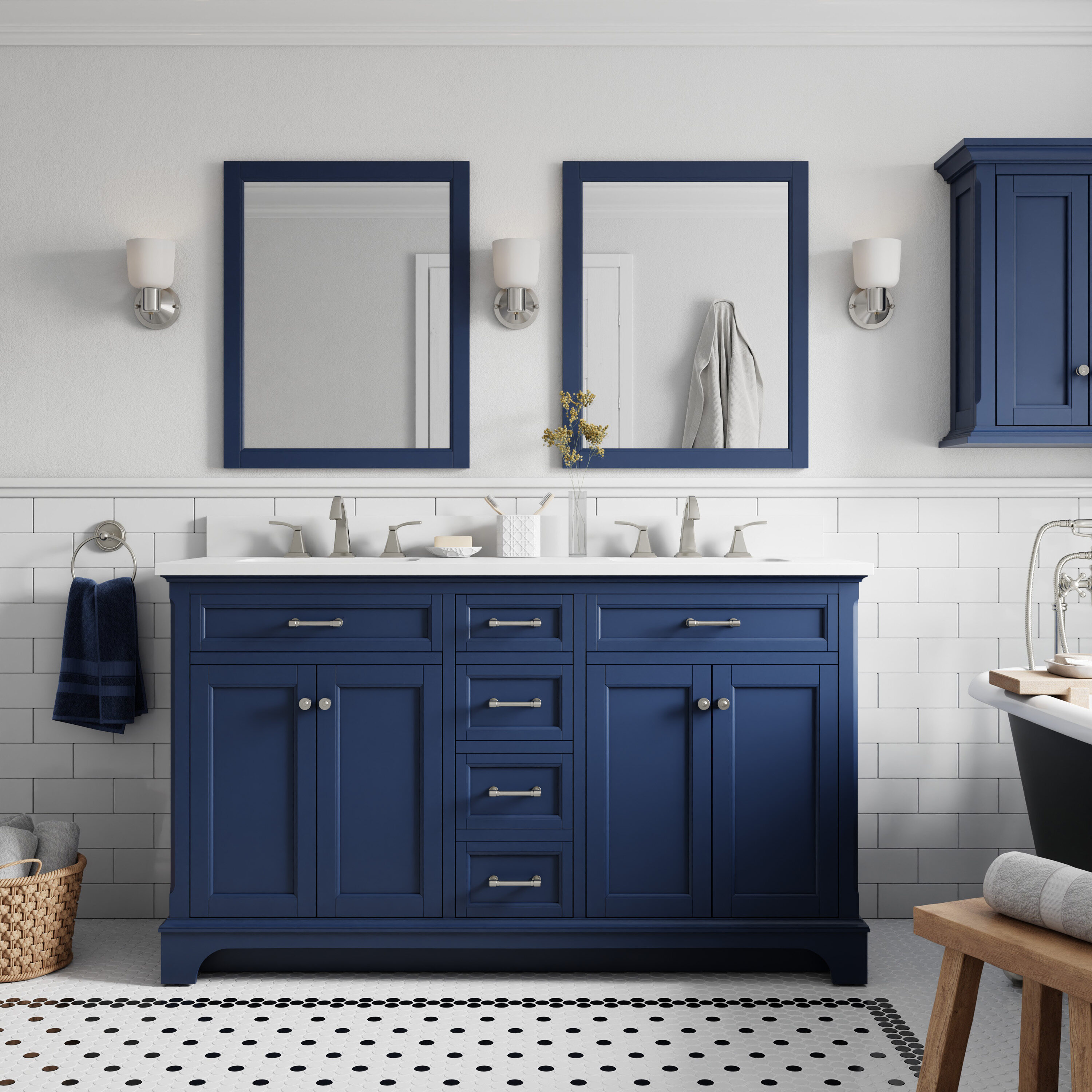 allen + roth Roveland 60-in Royal Navy Undermount Double Sink Bathroom ...