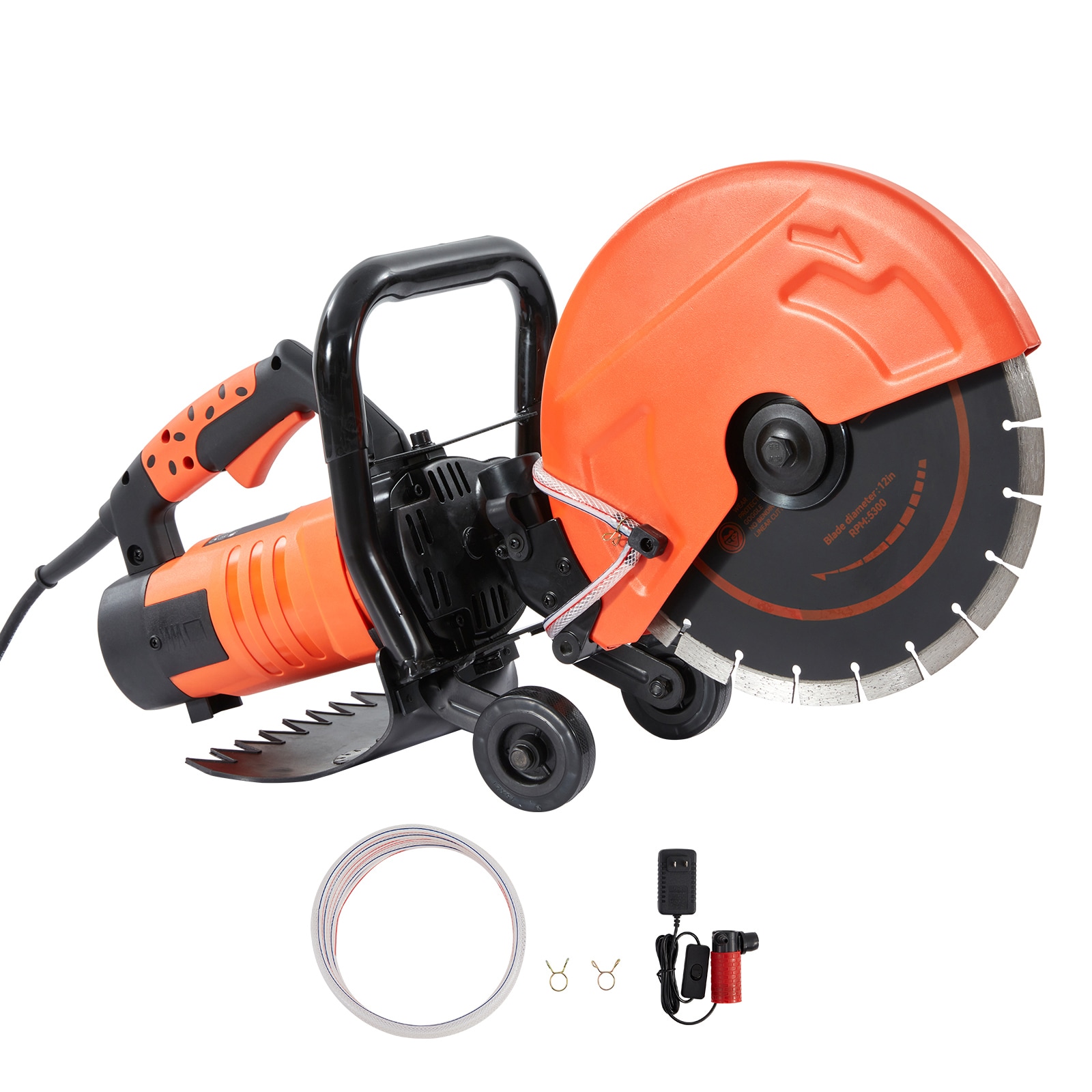 VEVOR SCDDHNTJ180004735V1 Electric Concrete Saw  12 in  1800 W 15 A Motor Circular Saw Cutter with Max. 4.5 in Adjustable Cutting Depth  Wet Disk Saw Cutter Includes Water Line  Pump and Blade  for Stone  Brick