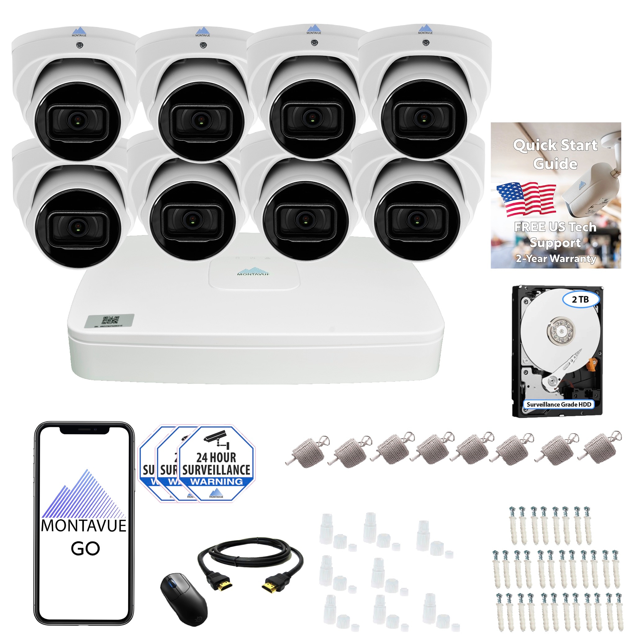 Montavue MTIP8082-84KT-W 8105 Indoor/Outdoor 8-Camera 4K Hardwired Dome 2Tb Hard Drive Security Camera System