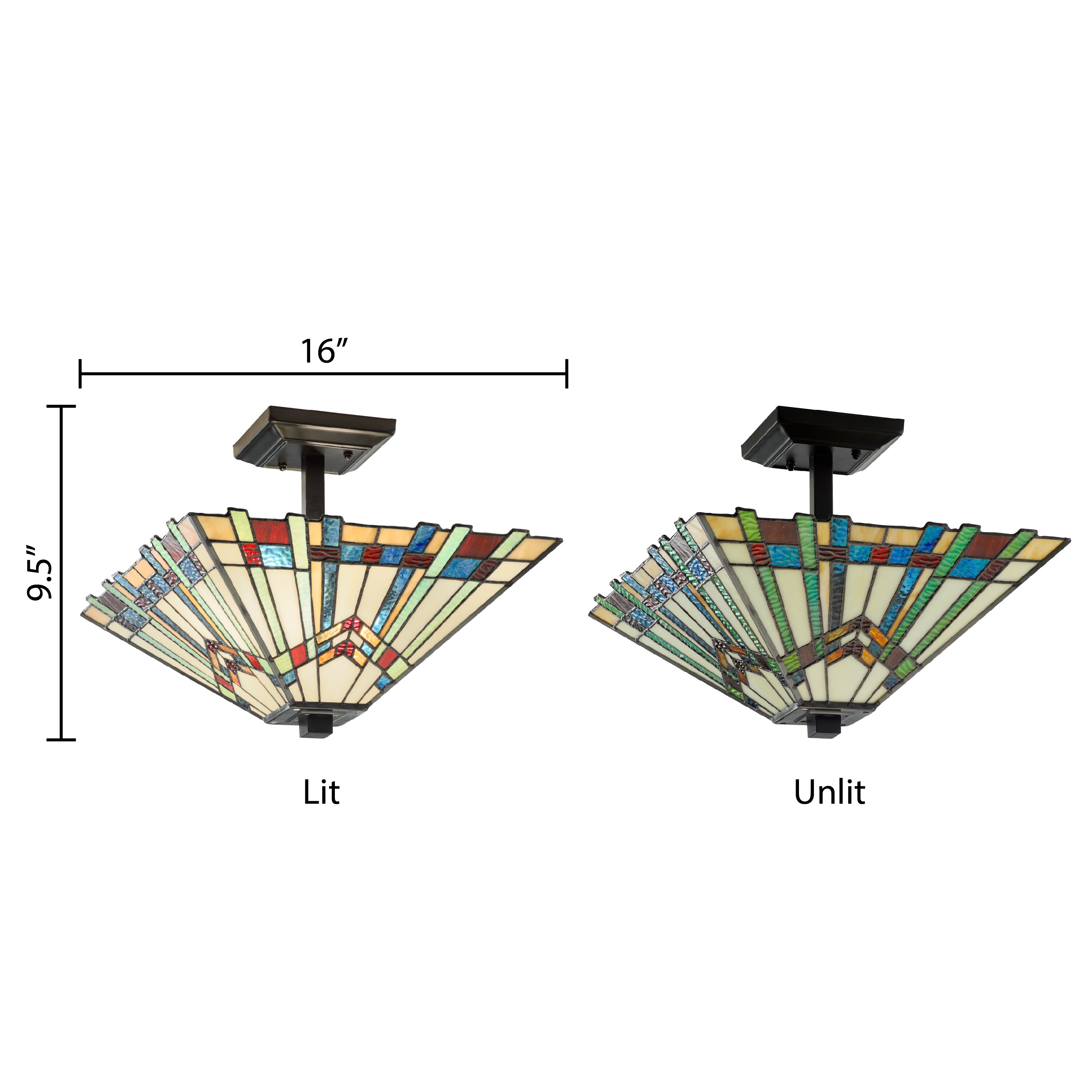 Mission-Inspired 18'' Tiffany Style Stained Glass Semi-Flush Mount in Oil-Rubbed Bronze