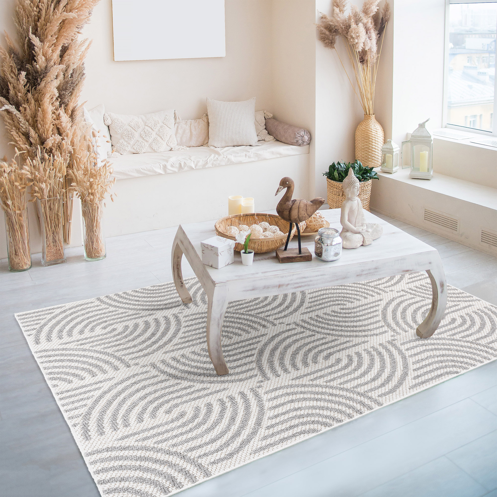 allen + roth 28207 Rounded Shores 4 x 6 (ft) Polypropylene Gray Rectangular Indoor Geometric Area rug