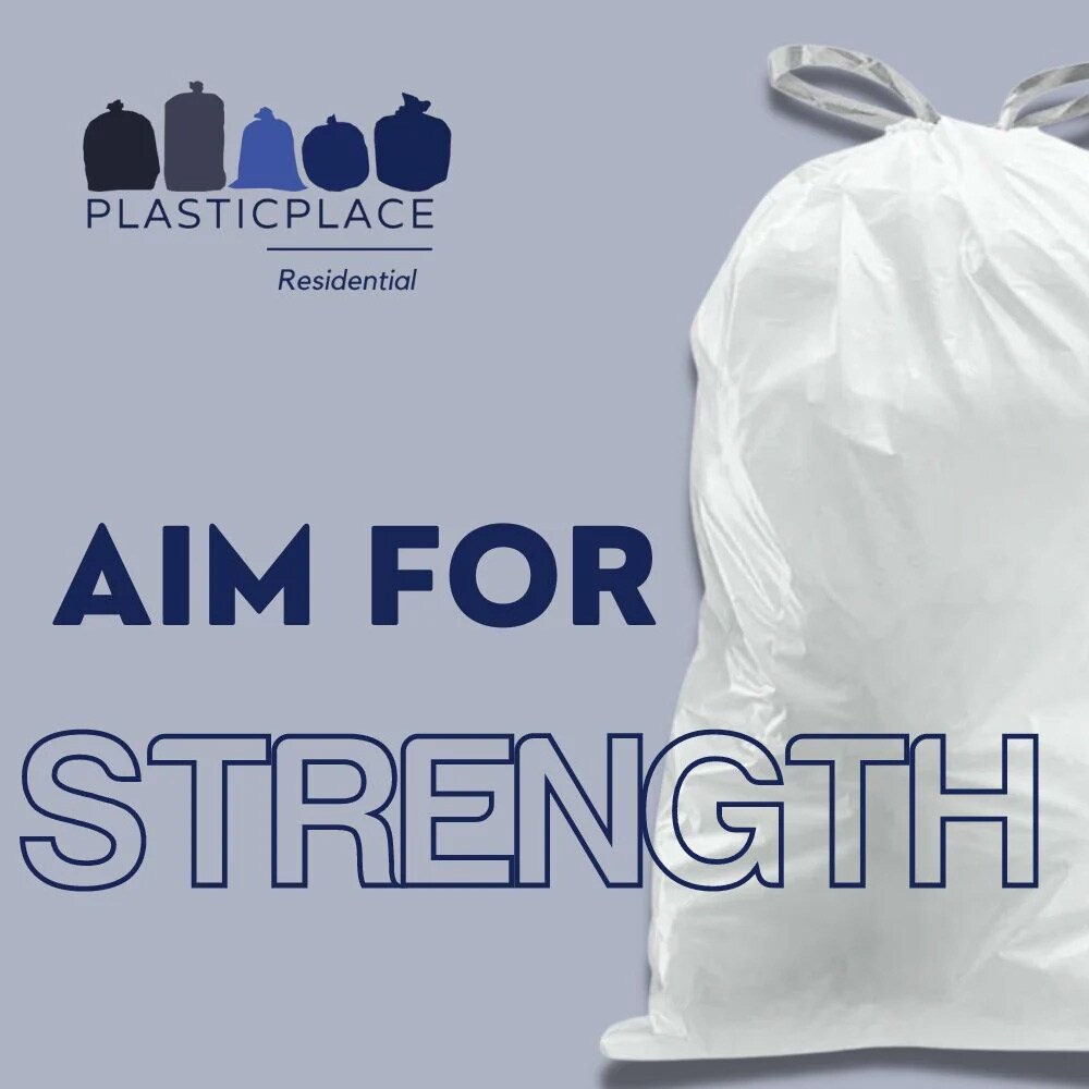 Plasticplace 13 Gallon Drawstring Bags, 0.9 mil, White, 200 / Case
