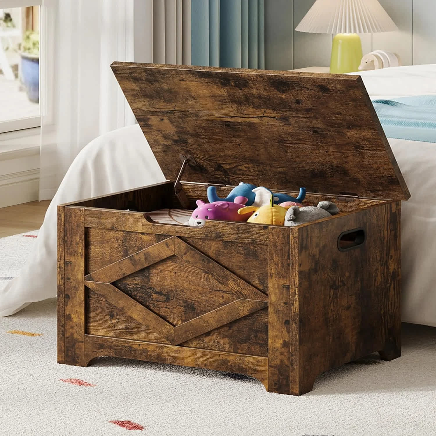 Vintage 17322560589BROWN 23.6inch Storage Chest Wooden Storage Bench with Safety Hinge Easy Assembly Large Toy Box for Entryway Living Room Bedroom