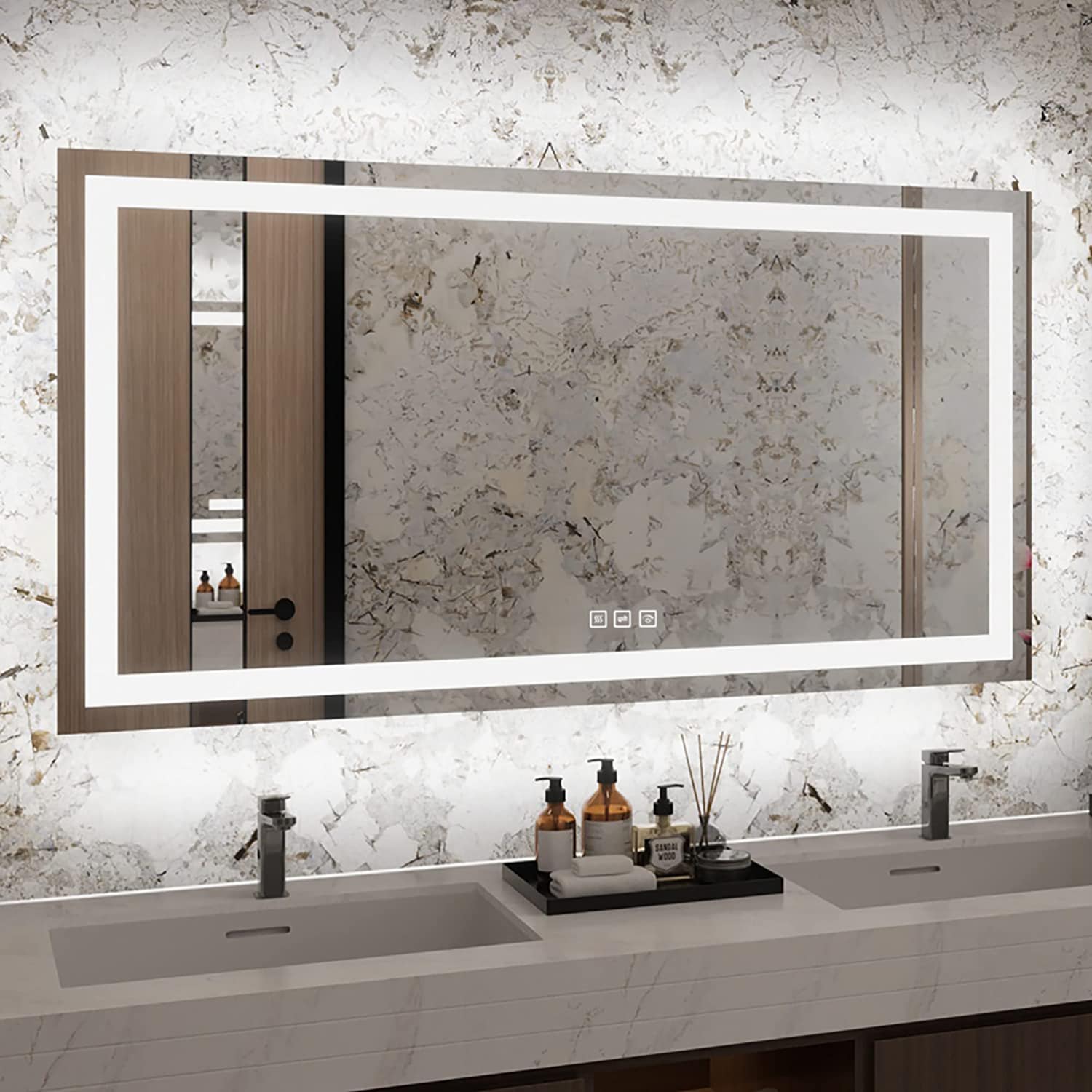 TOOLKISS 40 in. W x 32 in. H Rectangular Frameless LED Light Anti-Fog Wall Bathroom Vanity Mirror with Backlit and Front Light