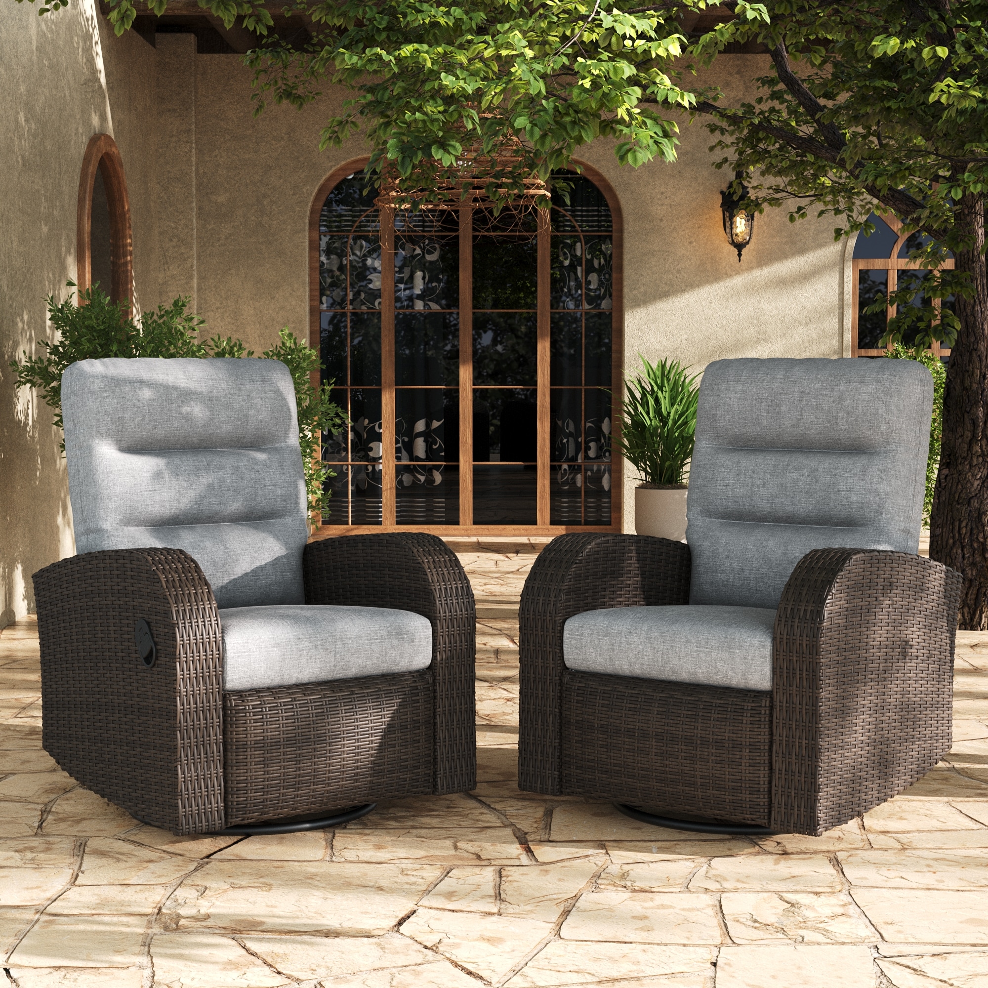 LayinSun DM-2RC-01  Oversized Wicker Outdoor Swivel Glider Recliner Chair Set of 2