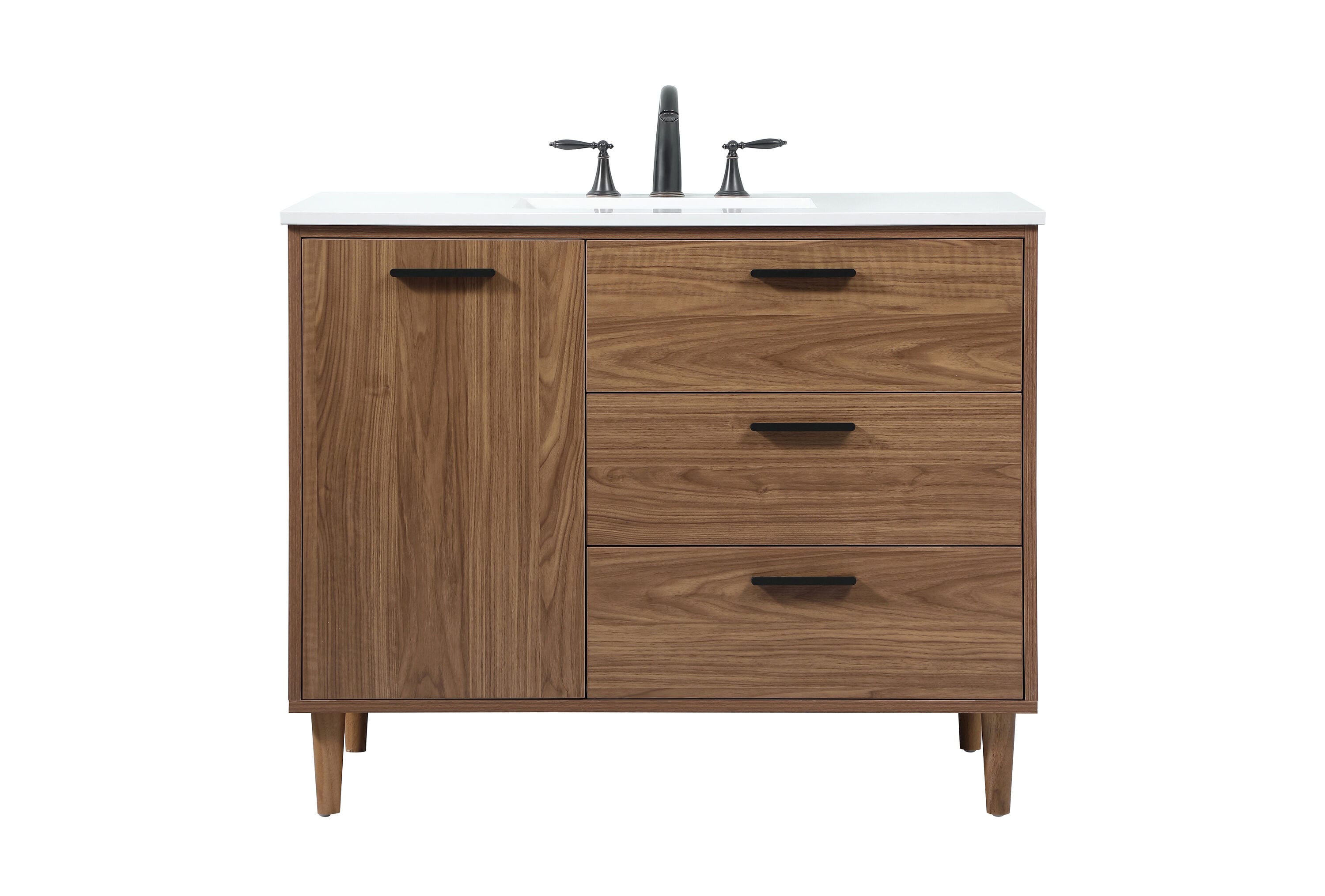 Elegant Decor HF141126WB Home Furnishing 42-in Walnut Brown Undermount Single sink Bathroom Vanity with Ivory White Engineered marble Top