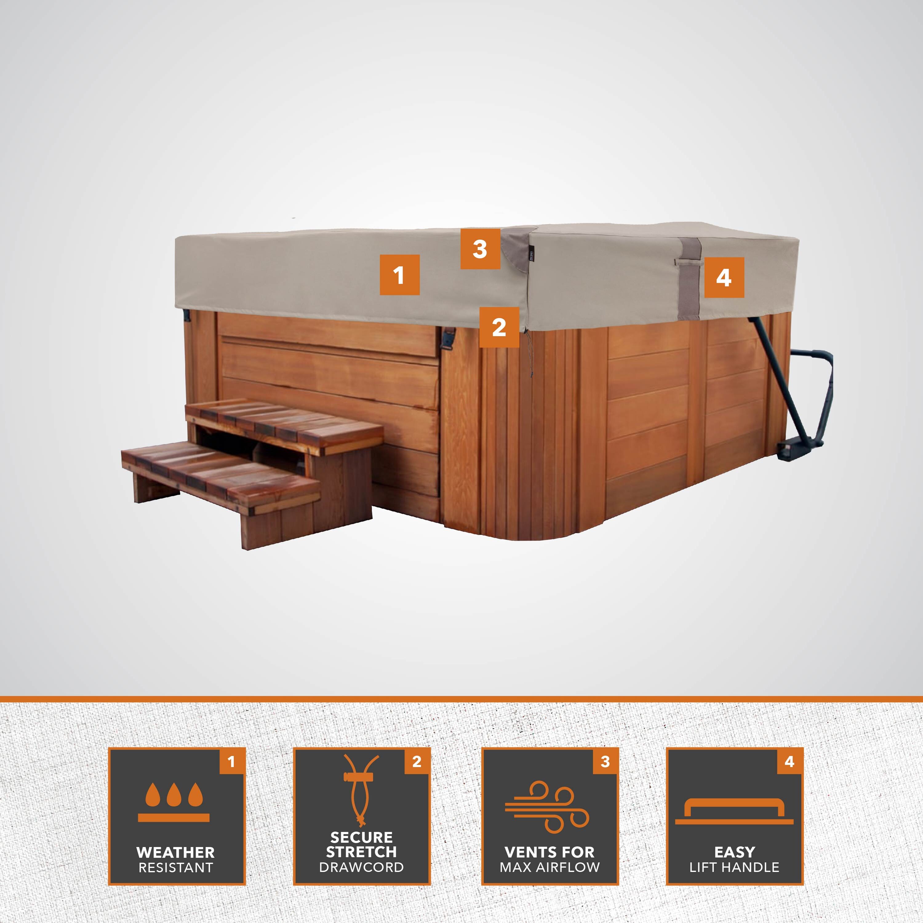 Beige Heavy-Duty Weather-Resistant Square Hot Tub Cover