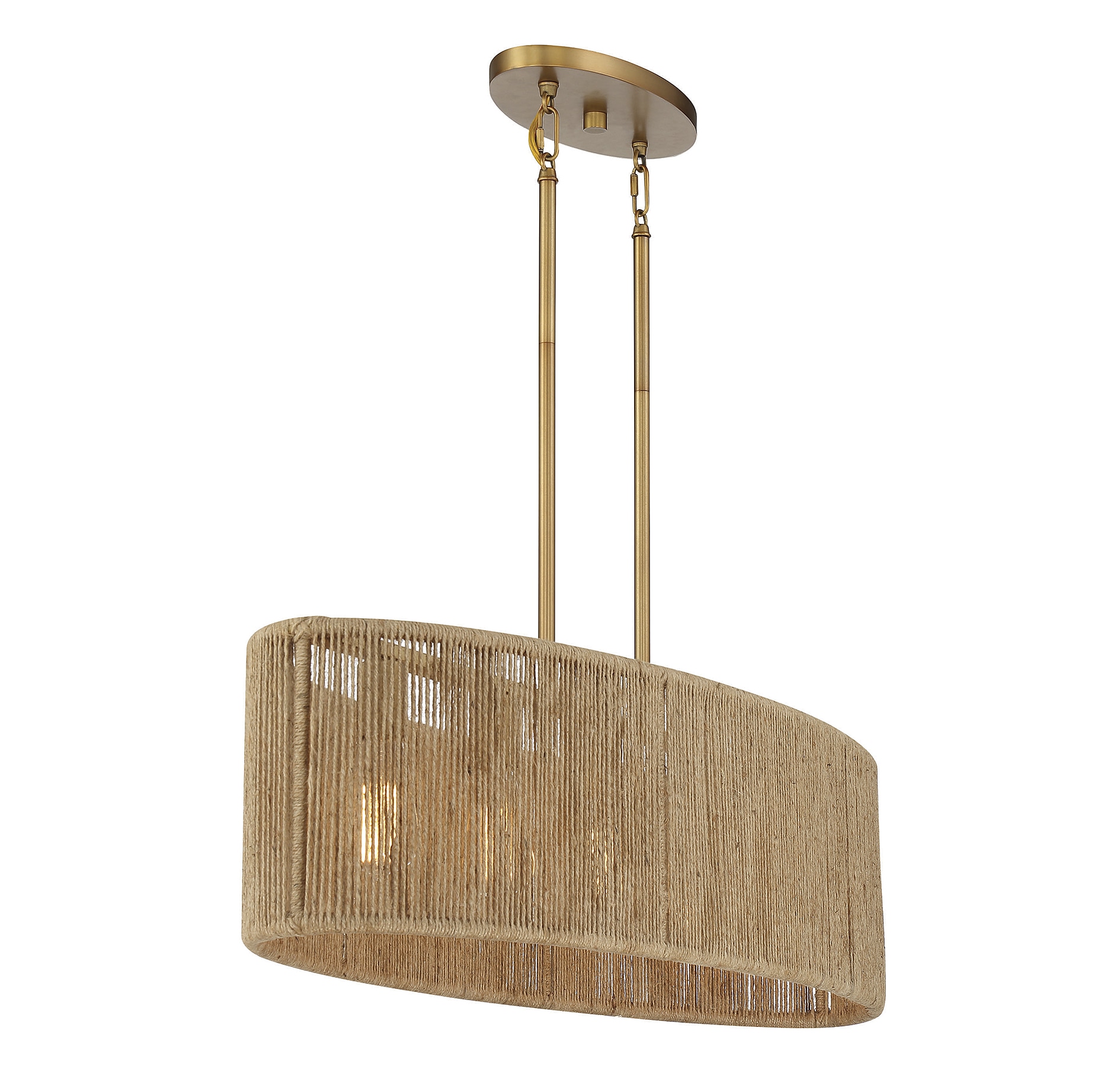 Warm Brass and Rope Textured 5-Light Linear Chandelier