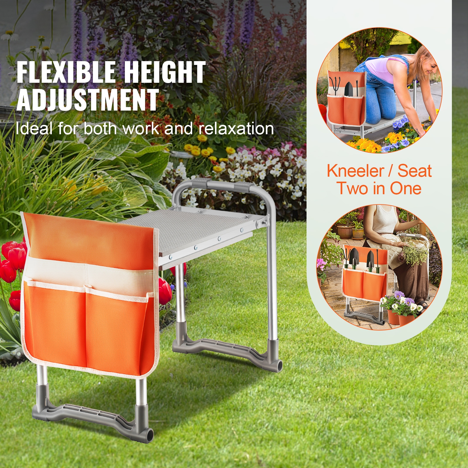Yellow and Silver Foldable Garden Kneeler and Seat with Tool Bag
