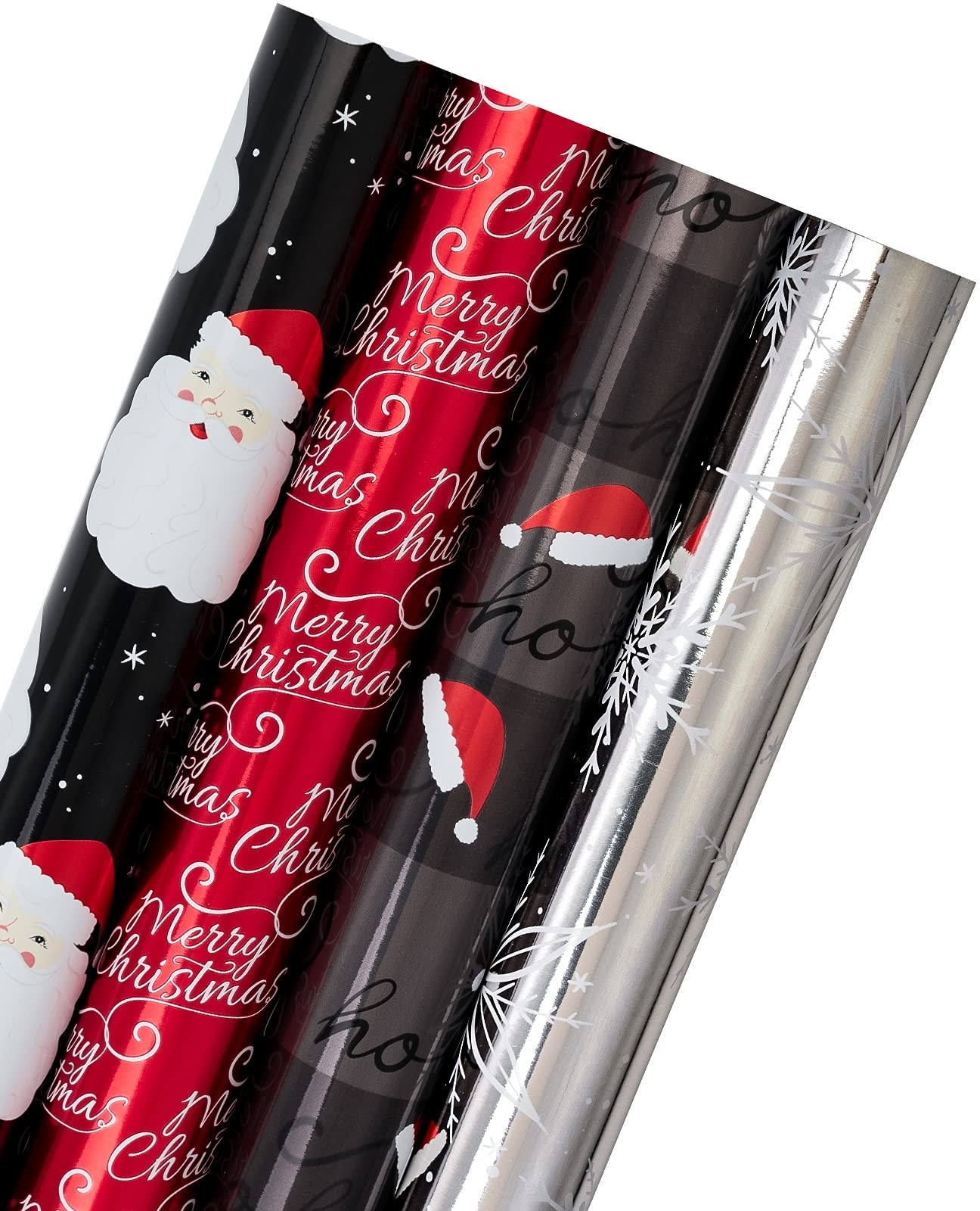Etokfoks Christmas wrapping paper jumbo roll set 4 rolls 30 x 120 inch black and red HO HO HO Santa snowflakes Merry Christmas design gift #LETZP5IDS