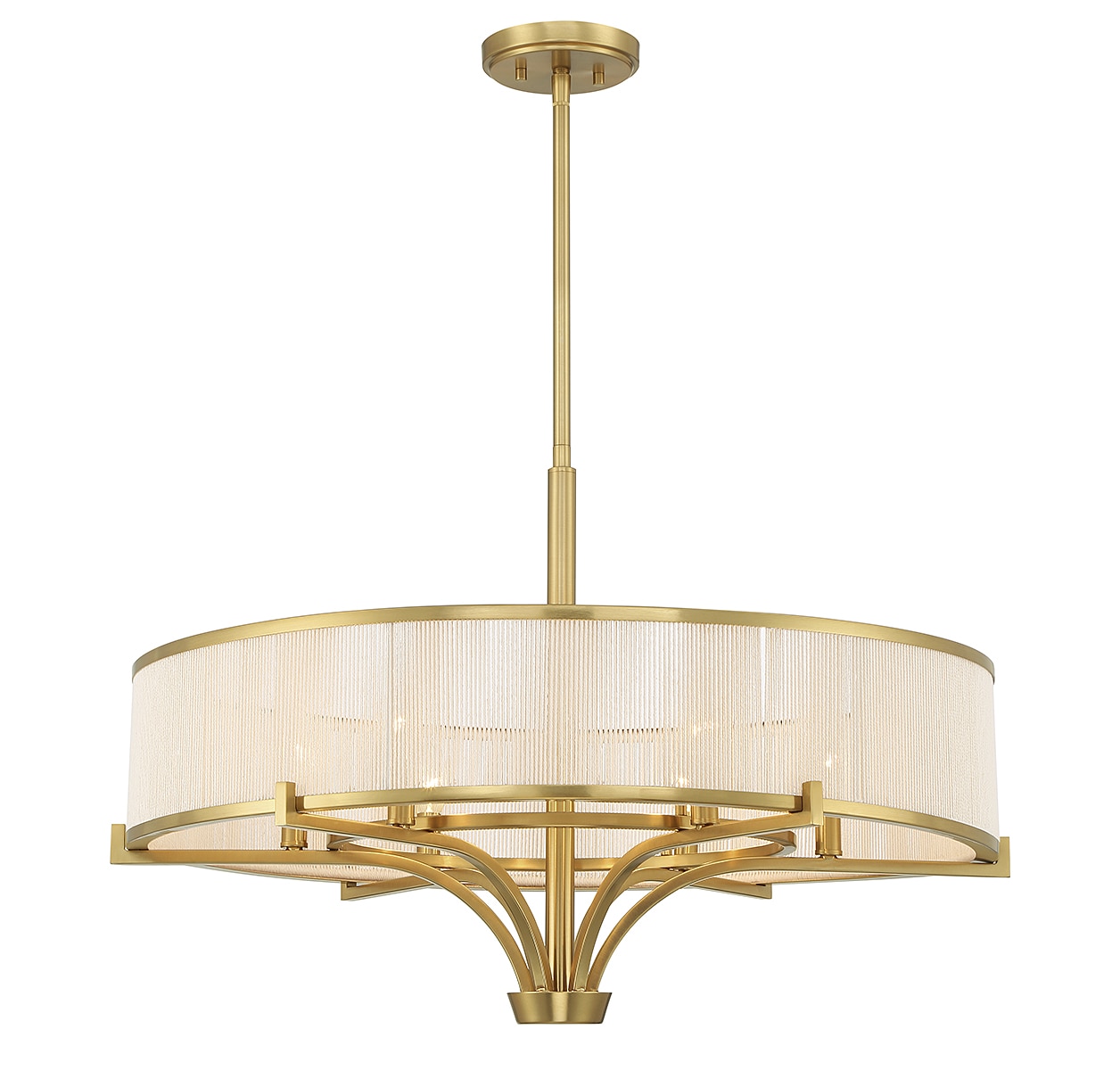 Warm Brass 6-Light Chandelier with White String Drum Shade