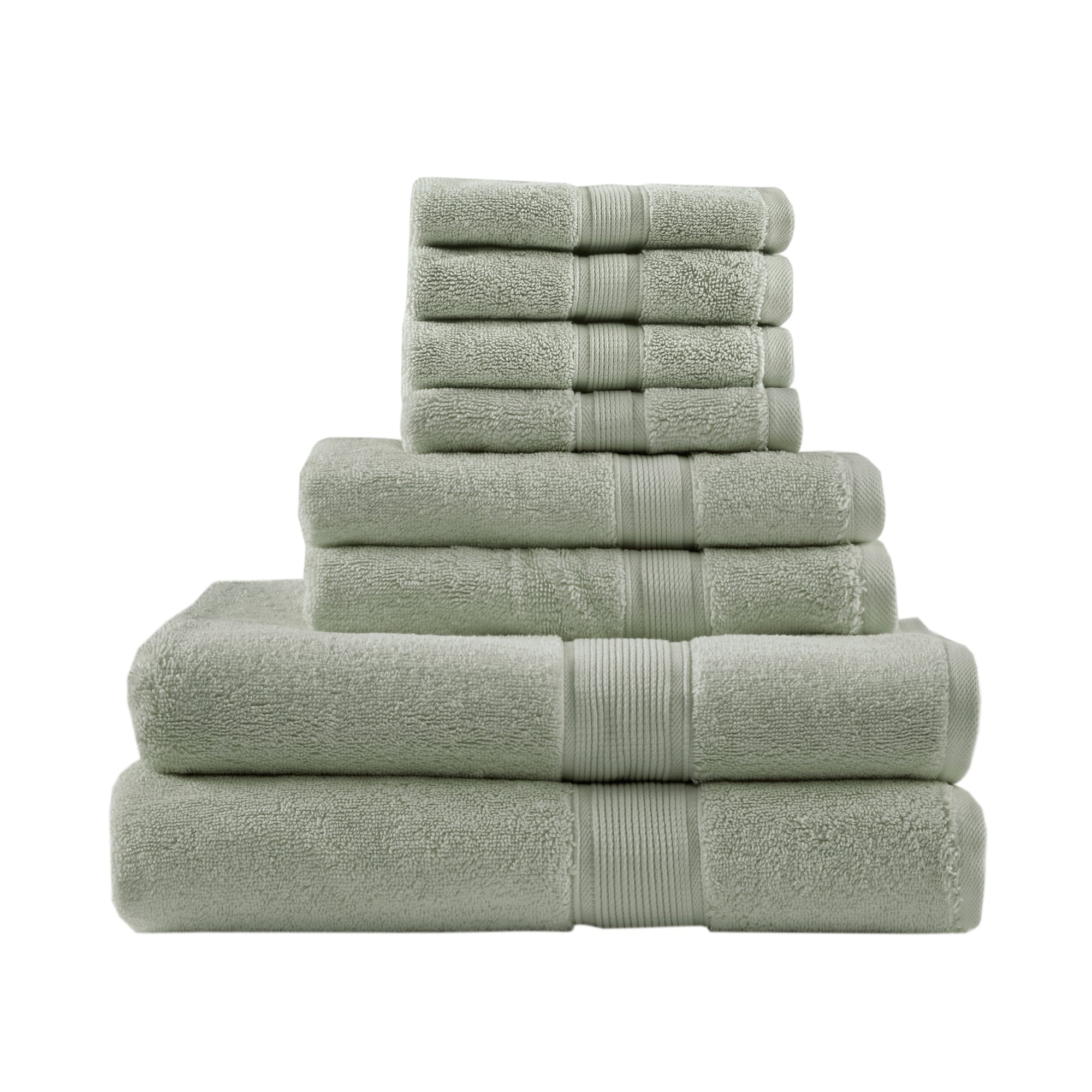 Roomfitters  Luxury 8 Piece Bath Towel Set Absorbent Plush Bathroom Towels Hand Towels Washcloth Pack Sage Green