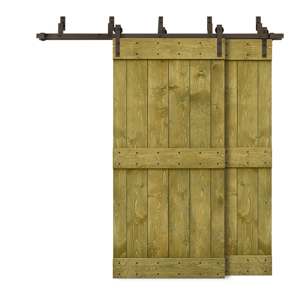 CALHOME 6XBP+S96+(2)03-40DG 80-in x 84-in Jungle Green Knotty pine Wood Solid core Double Bypass Barn Door (Hardware Included)