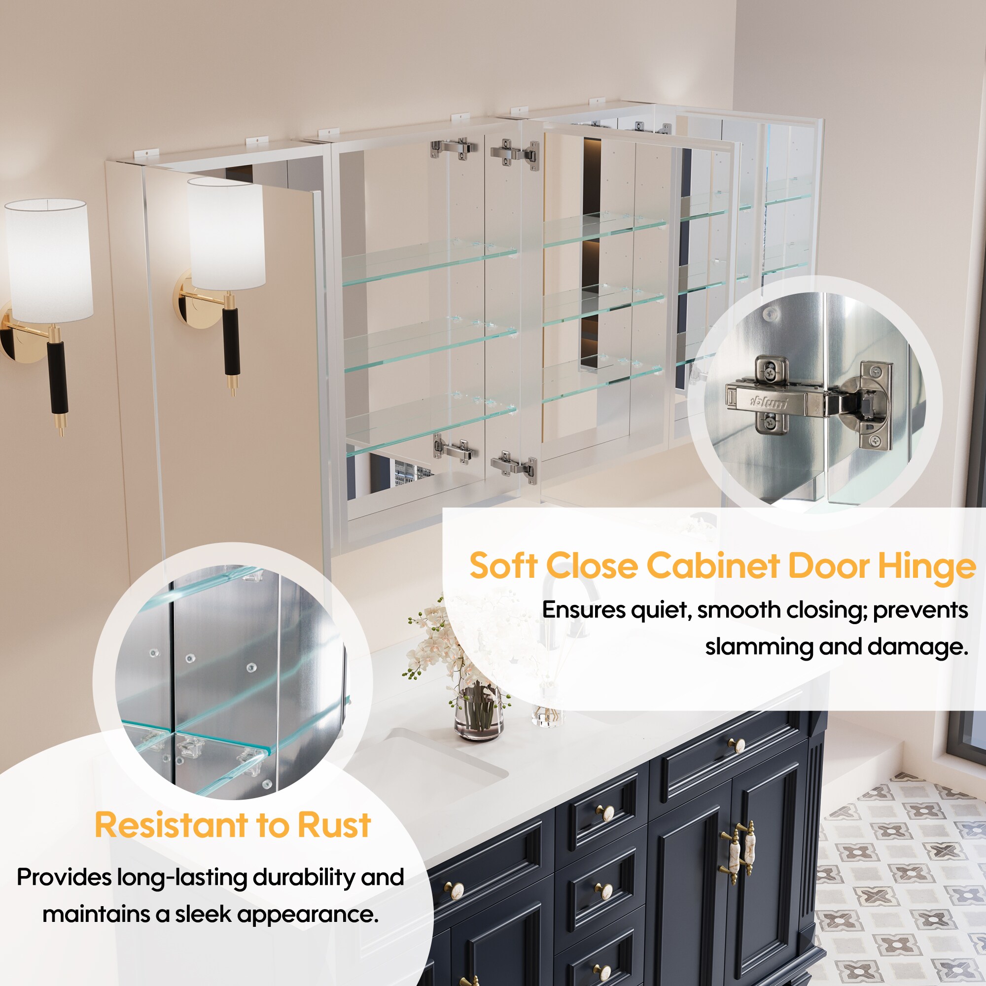 Forclover RO 52-in x 30-in Surface/Recessed Mount Chrome Mirrored