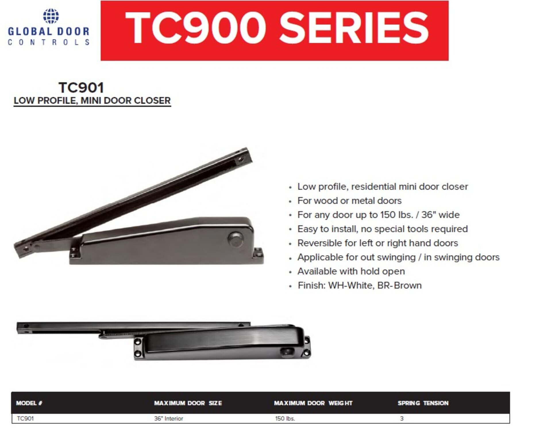 Global Door Controls TC901-HO-BR Door-Closures - View #4