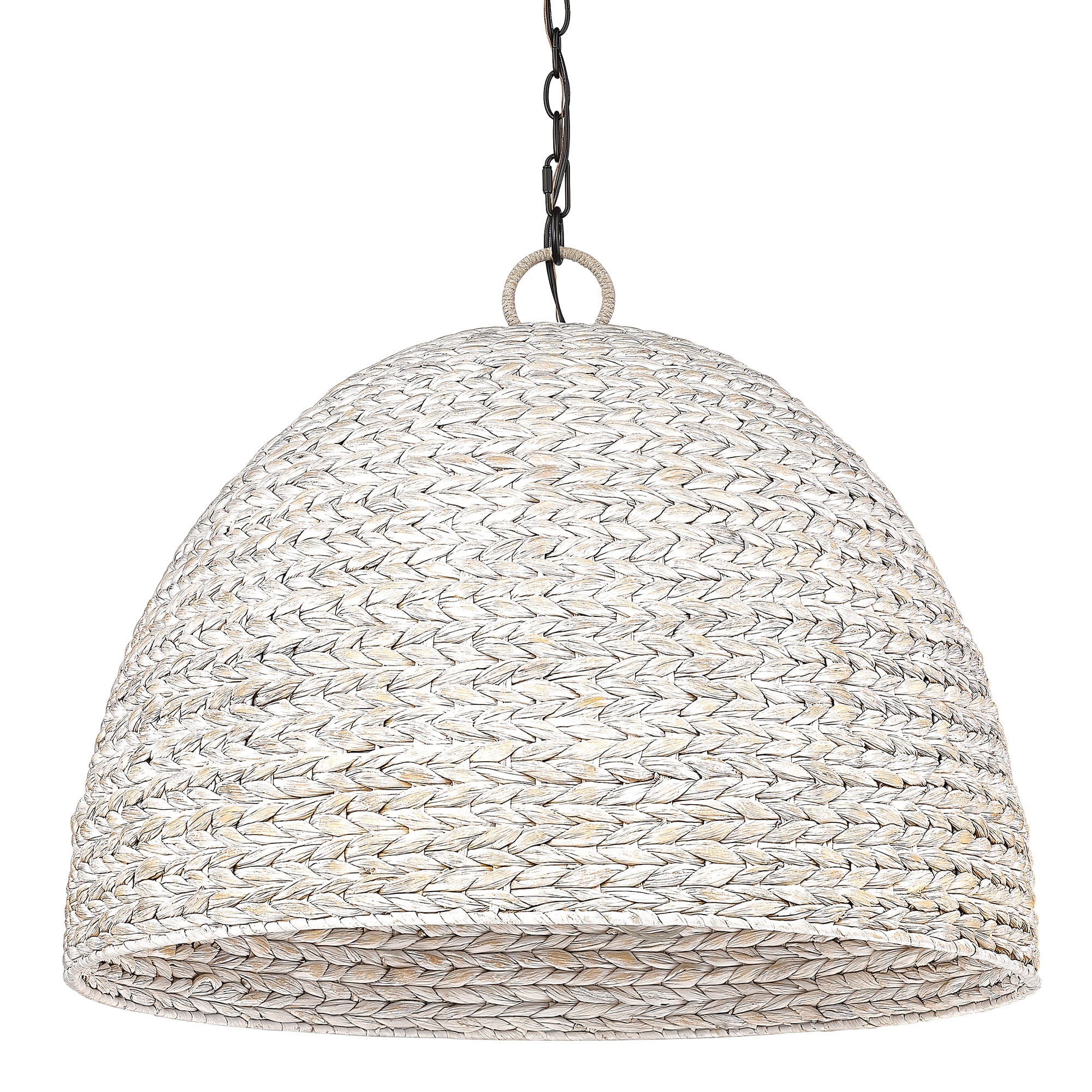 Rue 27'' Matte Black Dome Pendant with Hand-Woven Sweet Grass Shade