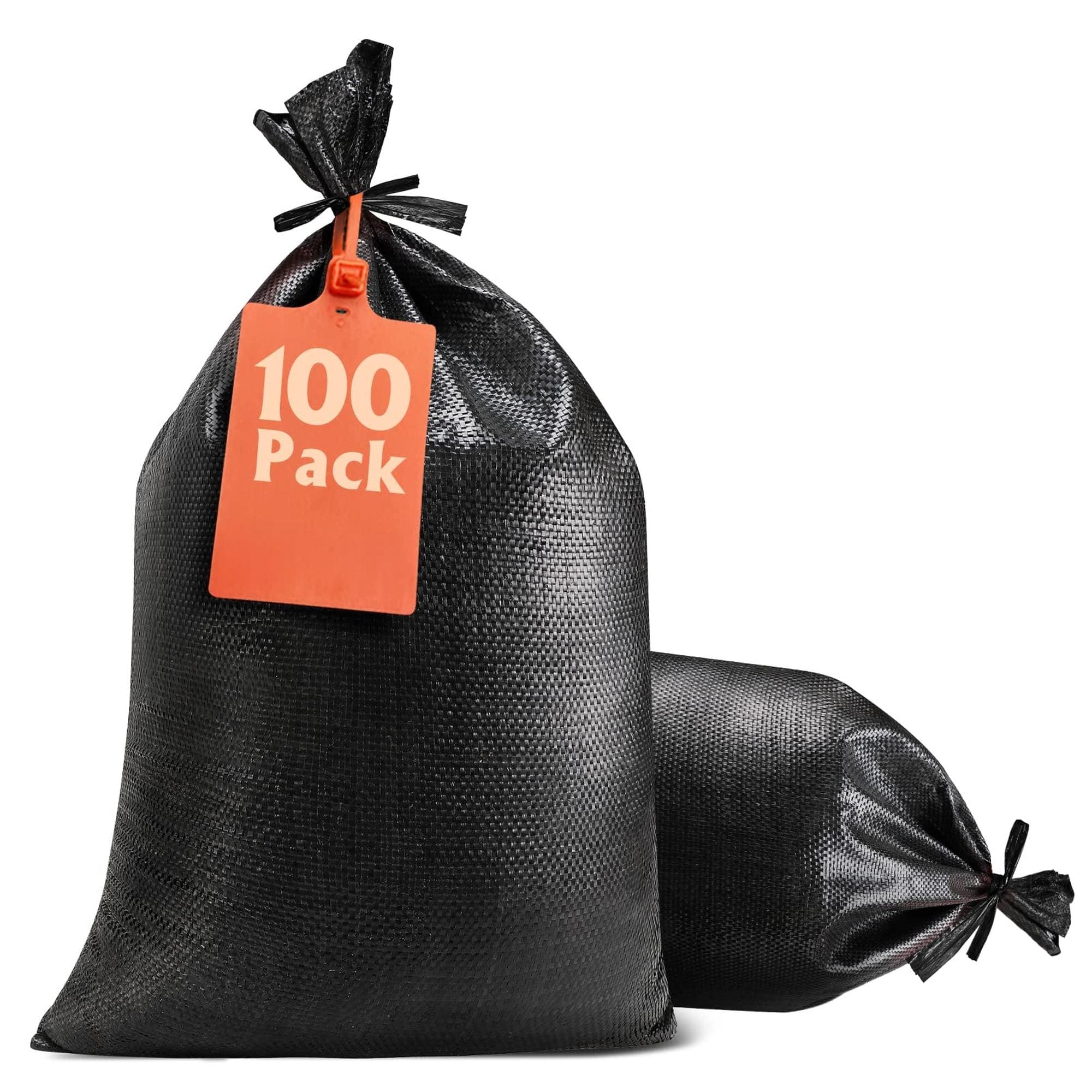 Angel Sar 100 Pack 16 Inch x 25.5 Inch Black Heavy Duty UV Protection Polypropylene Sandbags for Hurricane Flooding