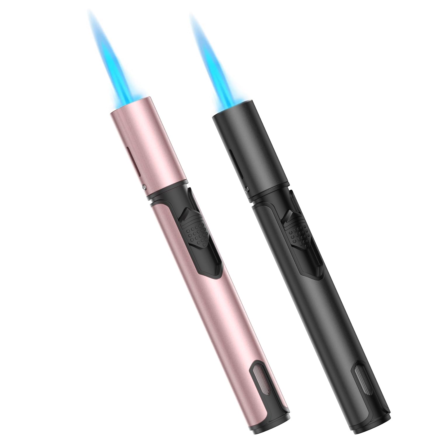 Phewnyzo  Butane Torch Lighter 2 Pack Windproof Adjustable Jet Flame Refillable Gas Lighter with Visible Fuel Window for Candles Grill BBQ