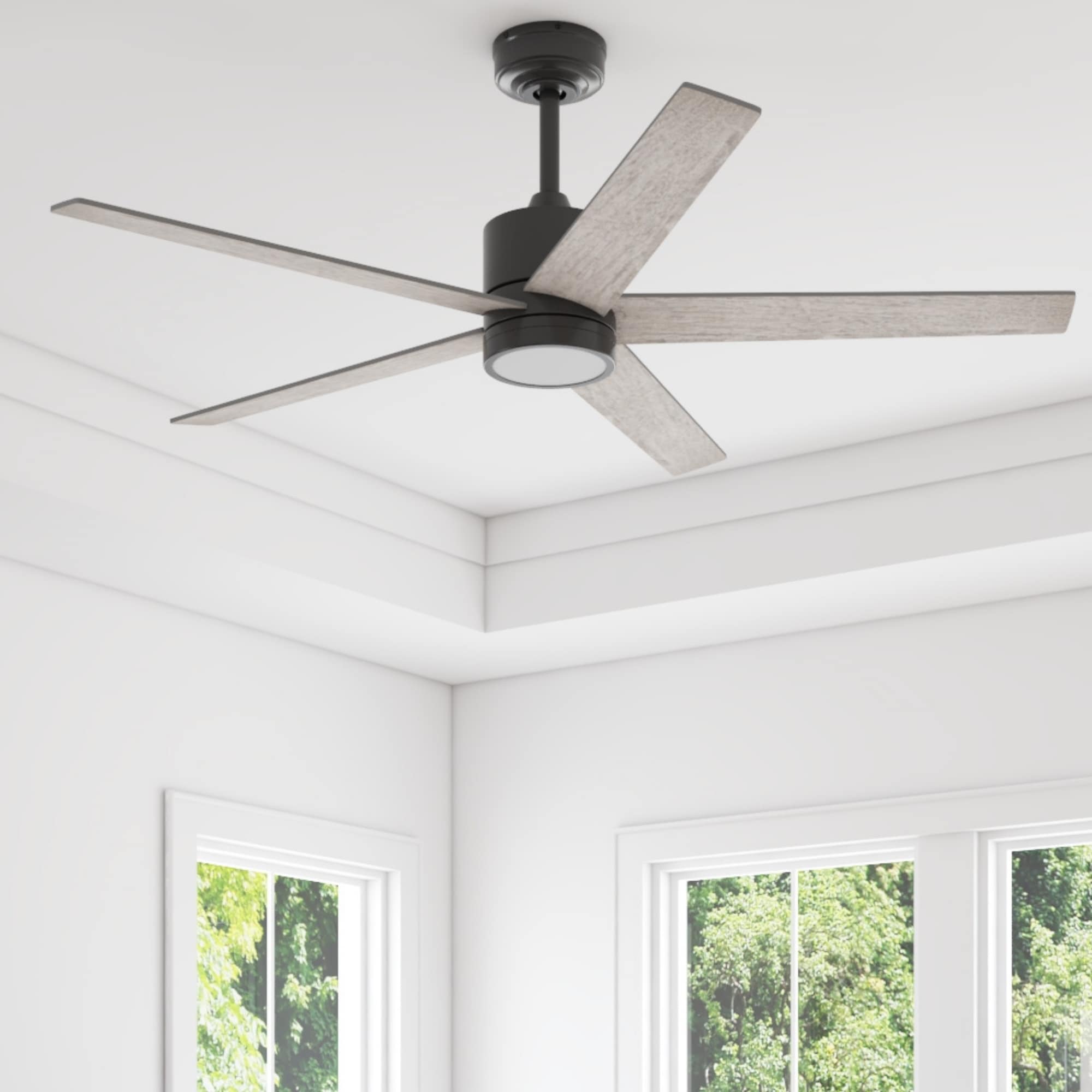 Snover 52-in Matte Black with Matte Black/Gray Oak Blades Color-changing Indoor Ceiling Fan with Light and Remote (5-Blade) | - Harbor Breeze 42993