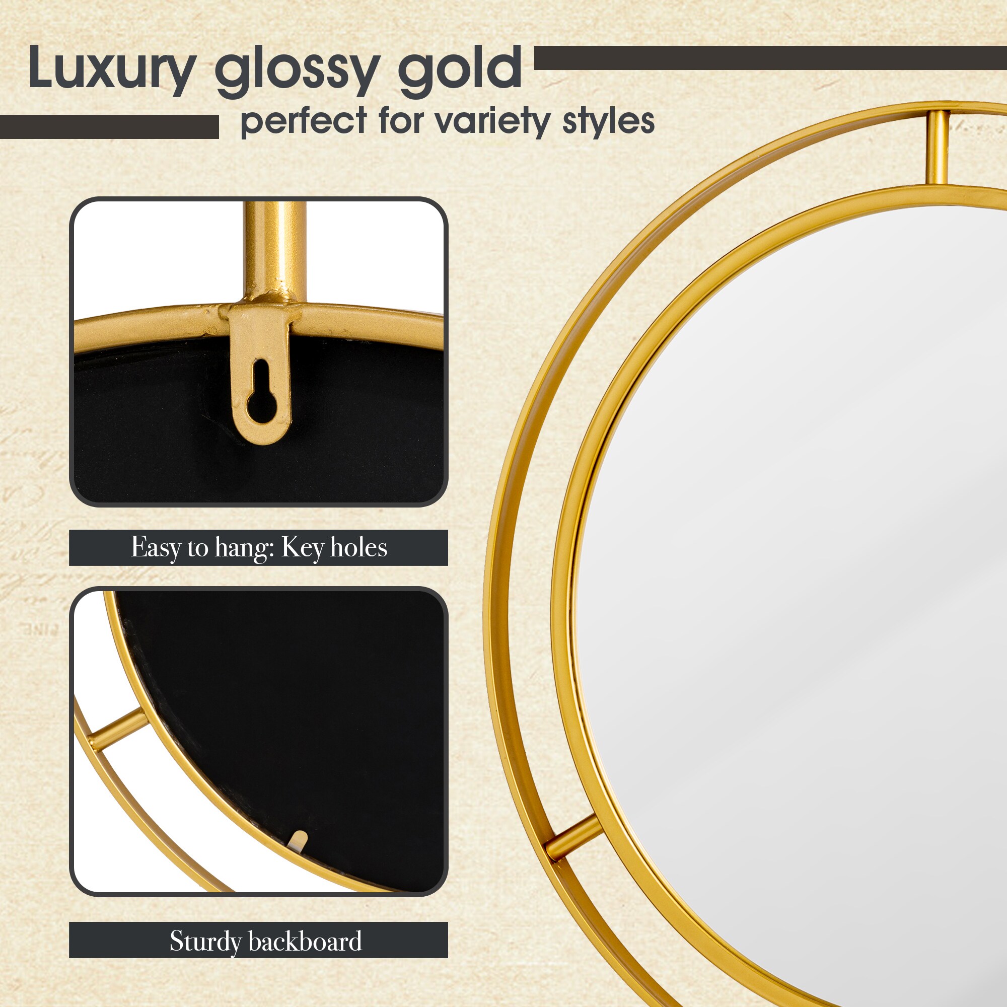 Glitzhome Modern Glam 24-in W x 24-in H Round Gold Framed Full Length ...