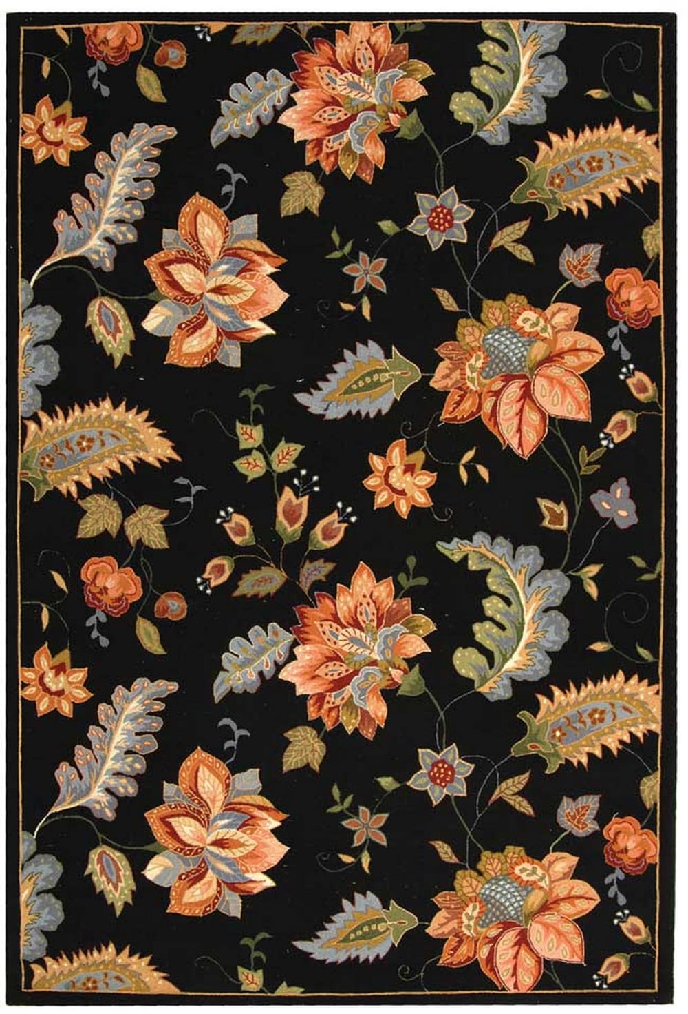 Safavieh HK306B-5 Chelsea Kaua 5 x 8 (ft) Hooked Wool Black Rectangular Indoor Floral/Botanical Area rug