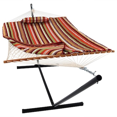 Details about   Camping Cotton Rope Hammock with 12 Feet Steel Stand and Pillow Combo
