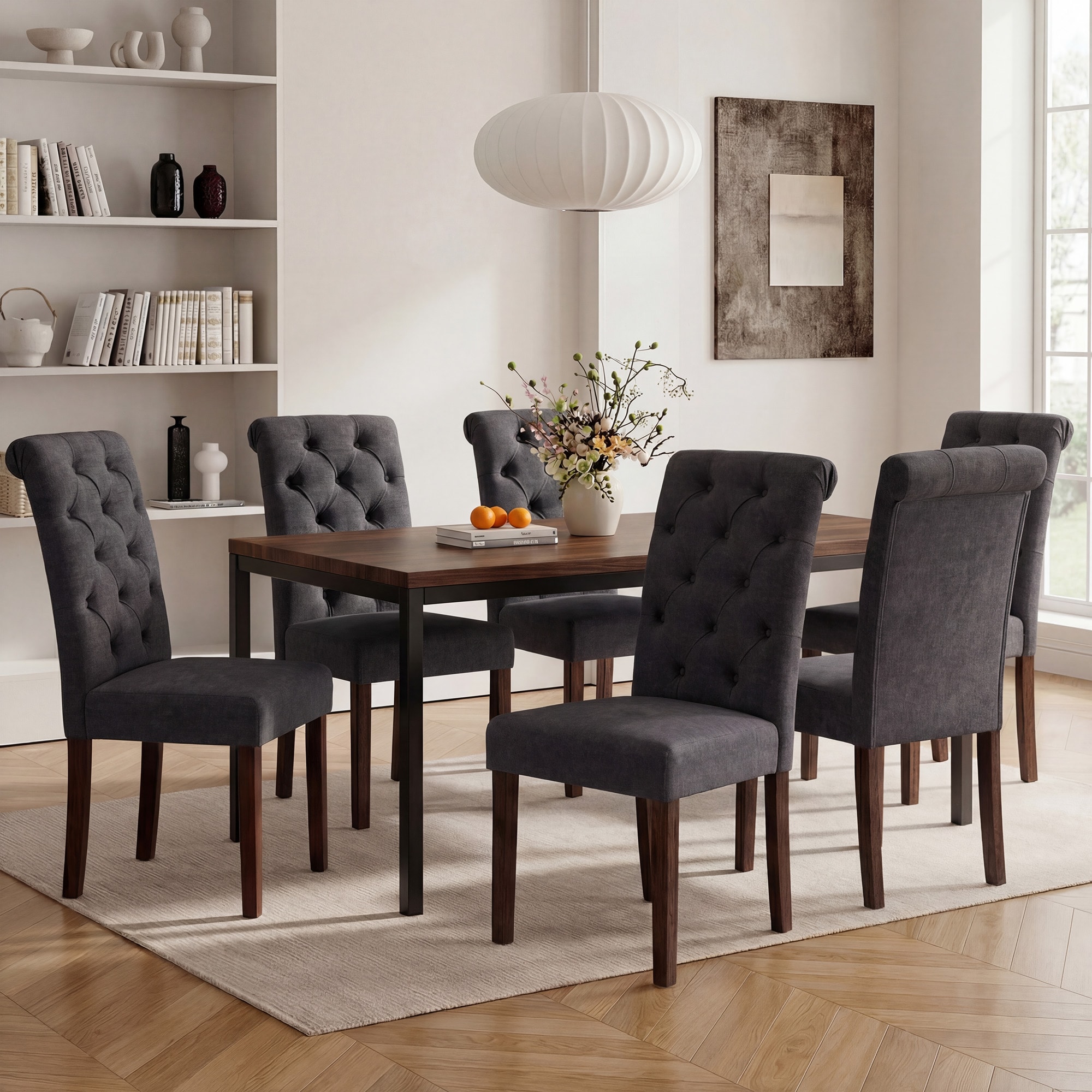 ViviHav - Set of 6 Upholstered Parsons Black Dining Chairs Solid Wood Frame