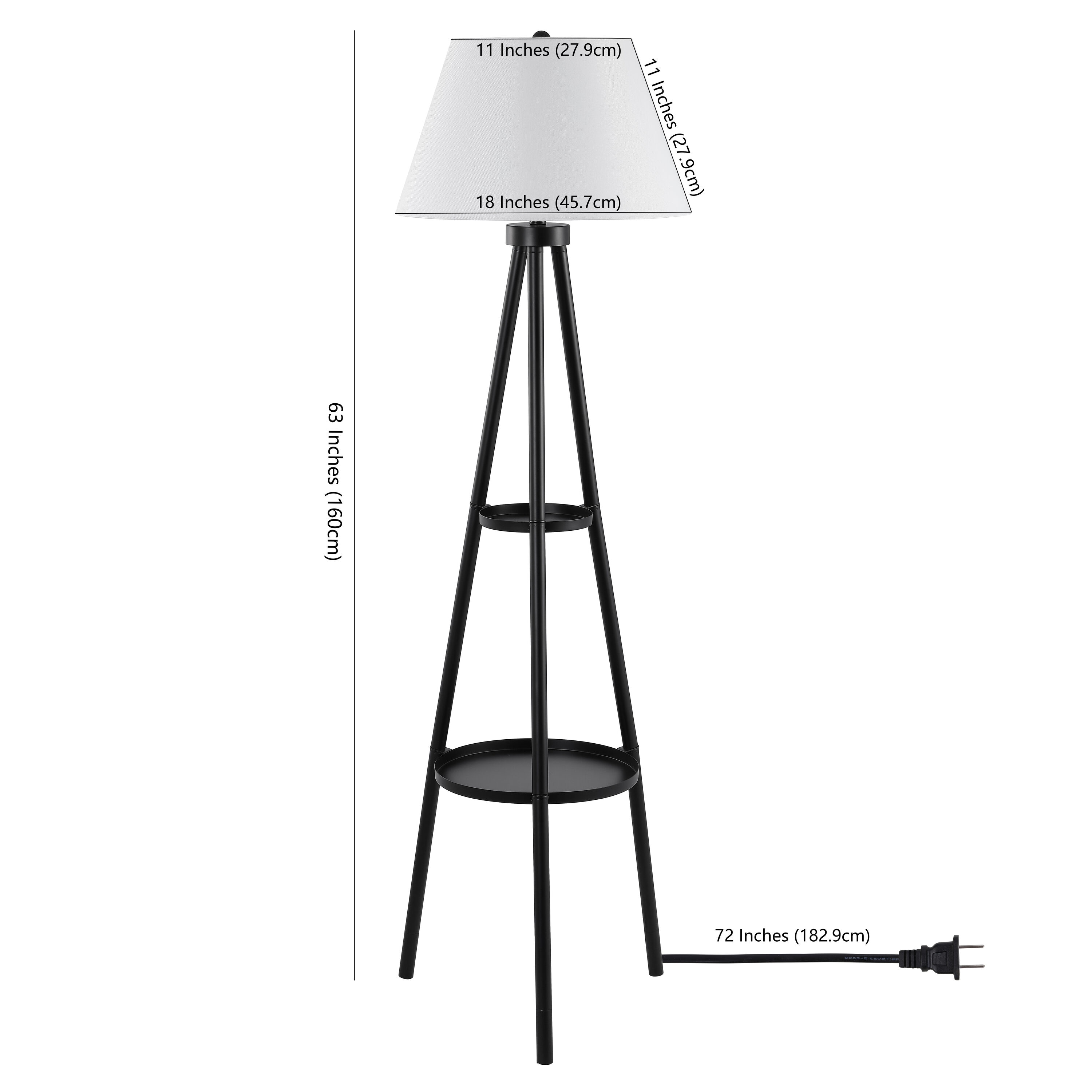 Dorea Black Tripod Floor Lamp with Dual Tray Shelves