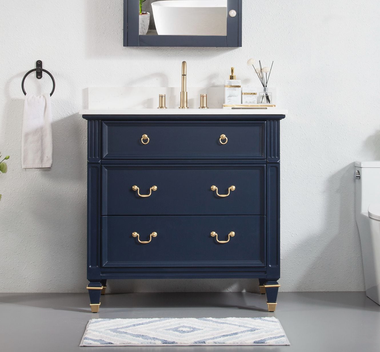 Forclover Solid Wood Bathroom Vanity 60-in Navy Blue Undermount Double Sink  Floating Bathroom Vanity with White Quartz Top in the Bathroom Vanities  with Tops department at