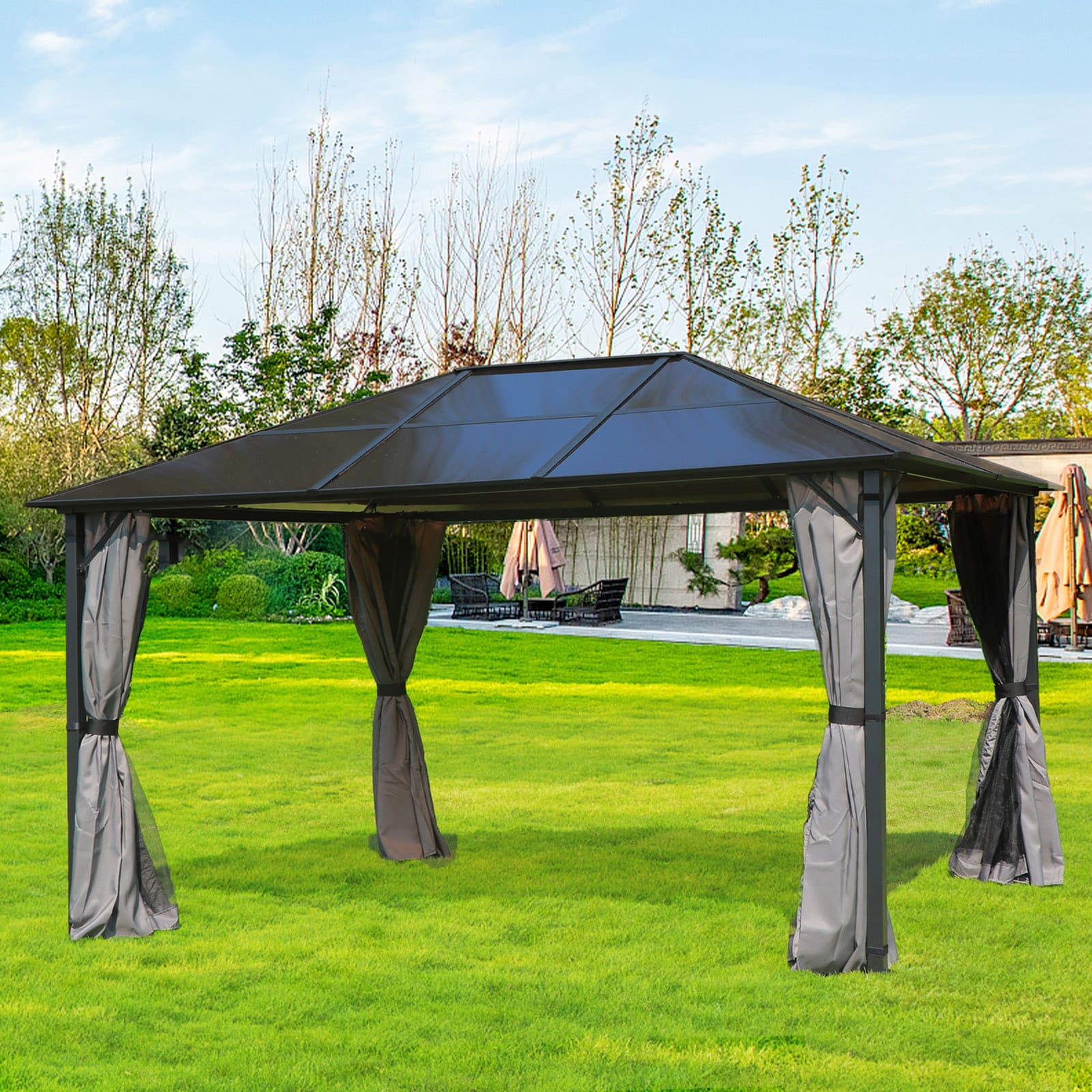 StarEcho 12-ft x 10-ft PATIO GAZEBOS Rectangle Grey Metal Polycarbonate ...