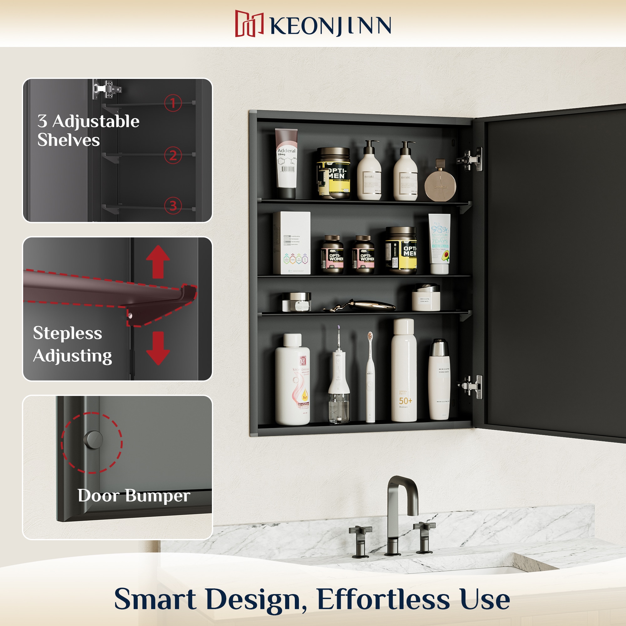 Keonjinn LW-JG-FXFJP-10181-BK Bathroom-Medicine-Cabinets - View #9