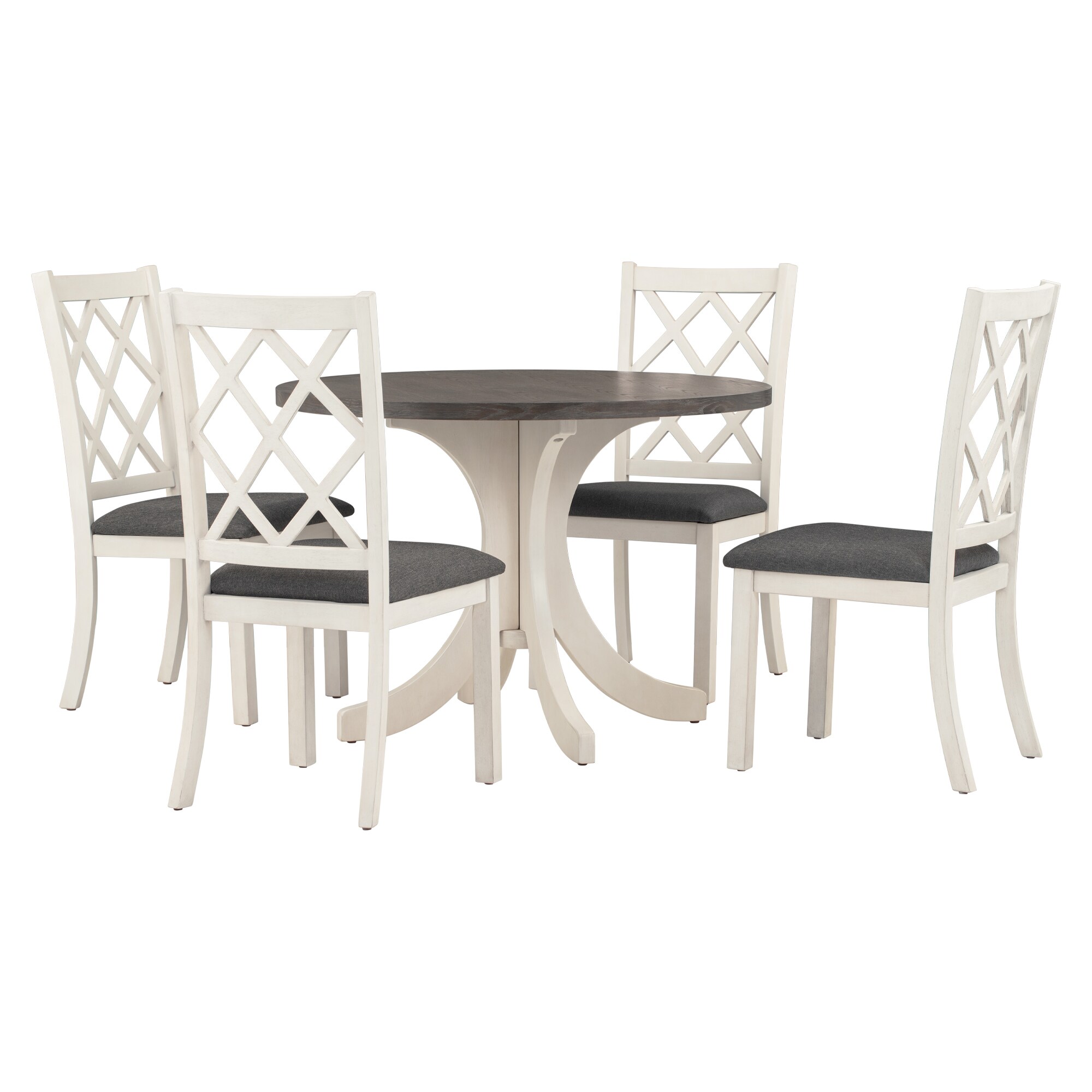 Bybafun YA0100301 Off-white Rustic Dining Room Set with Round Table ( Seats 4 )
