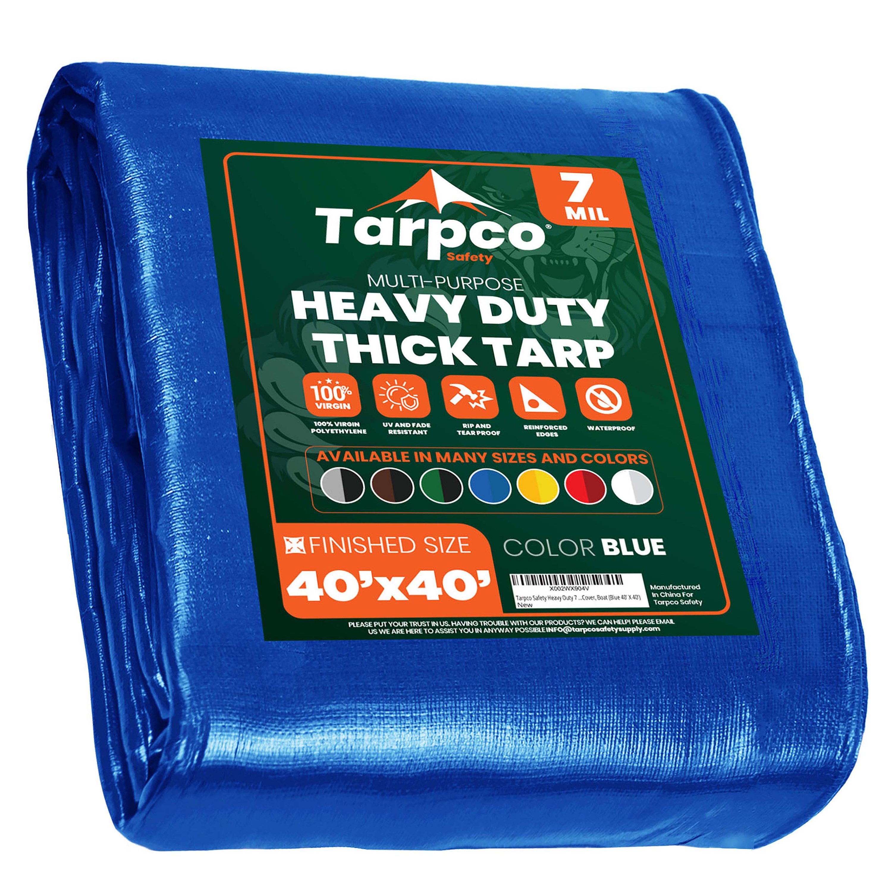 Tarpco Safety TS-205-40X40 40-ft x 40-ft Blue Waterproof Commercial Polyethylene 7-Mils Tarp