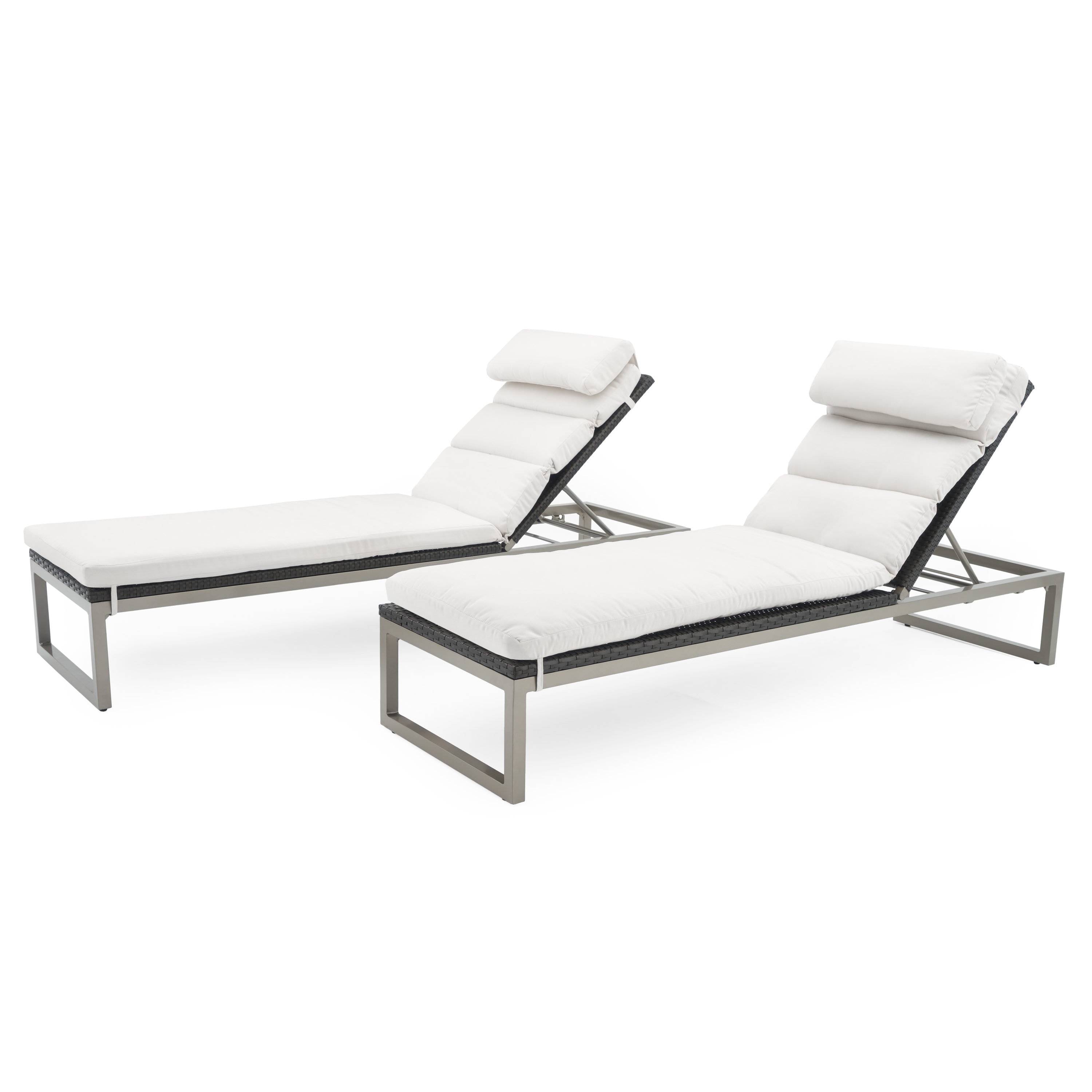 RST Brands OP-PEAL2-MILO-E-MORK Milo Set of 2 Wicker Stackable Espresso Aluminum Frame Stationary Chaise Lounge Chair with Off-white Sunbrella Cushioned Seat