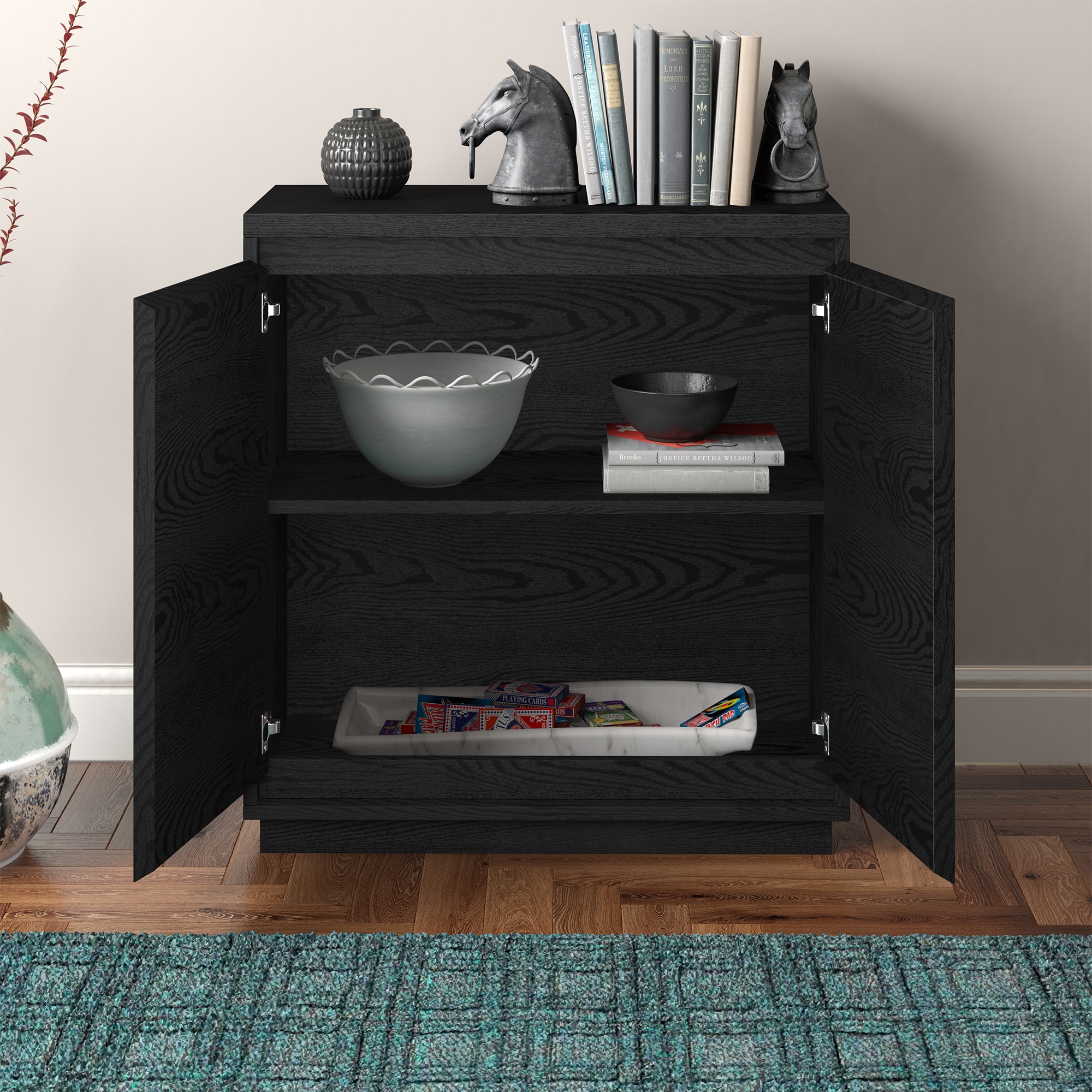 Black Grain MDF Rectangular Accent Cabinet with Adjustable Shelving