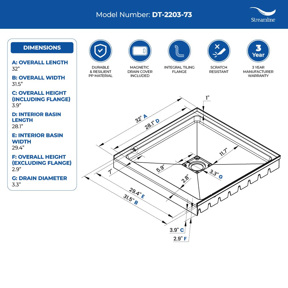Streamline DT-2203-73 Shower-Floors - View #8