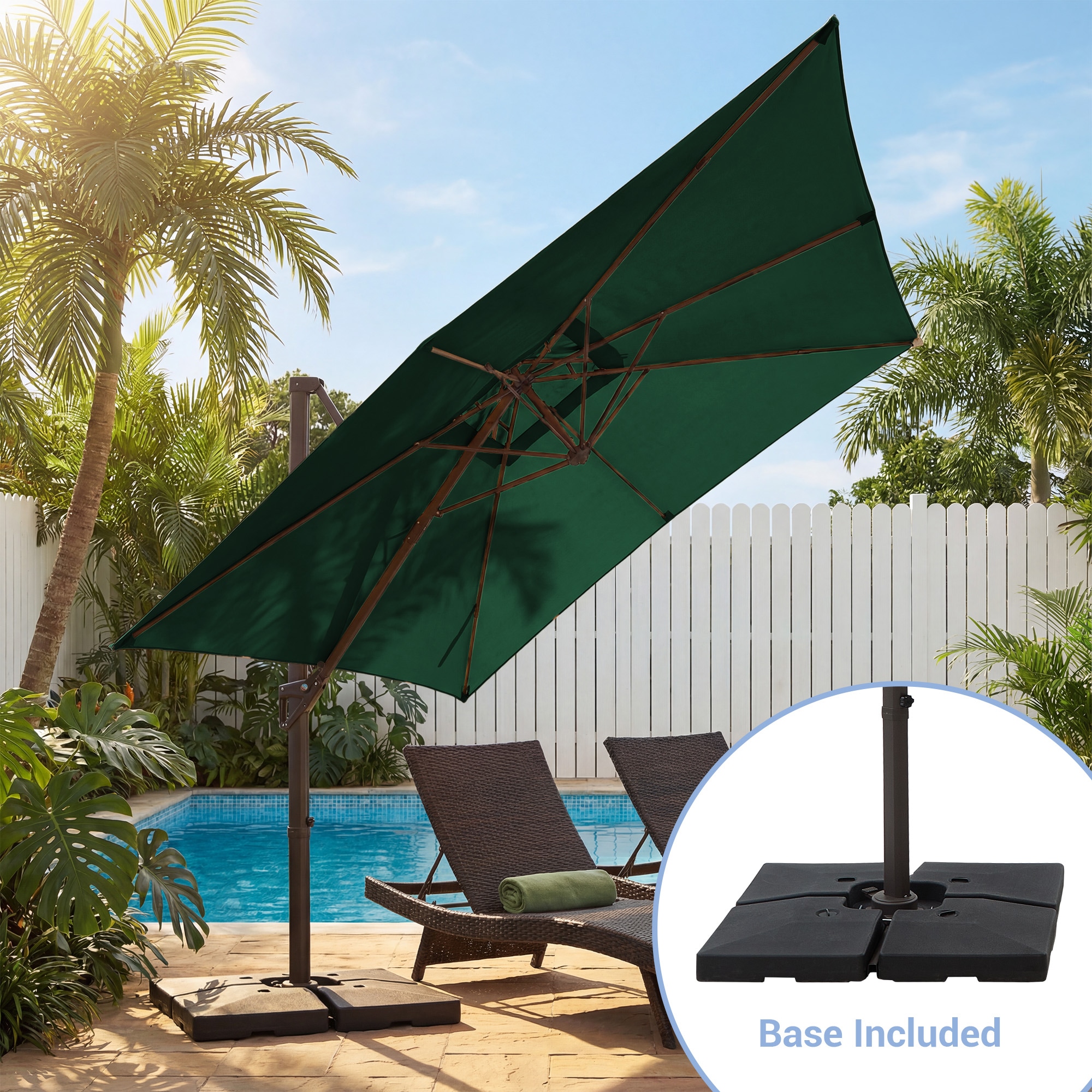 JEAREY 11-ft Aluminum Green Crank Cantilever Patio Umbrella JE