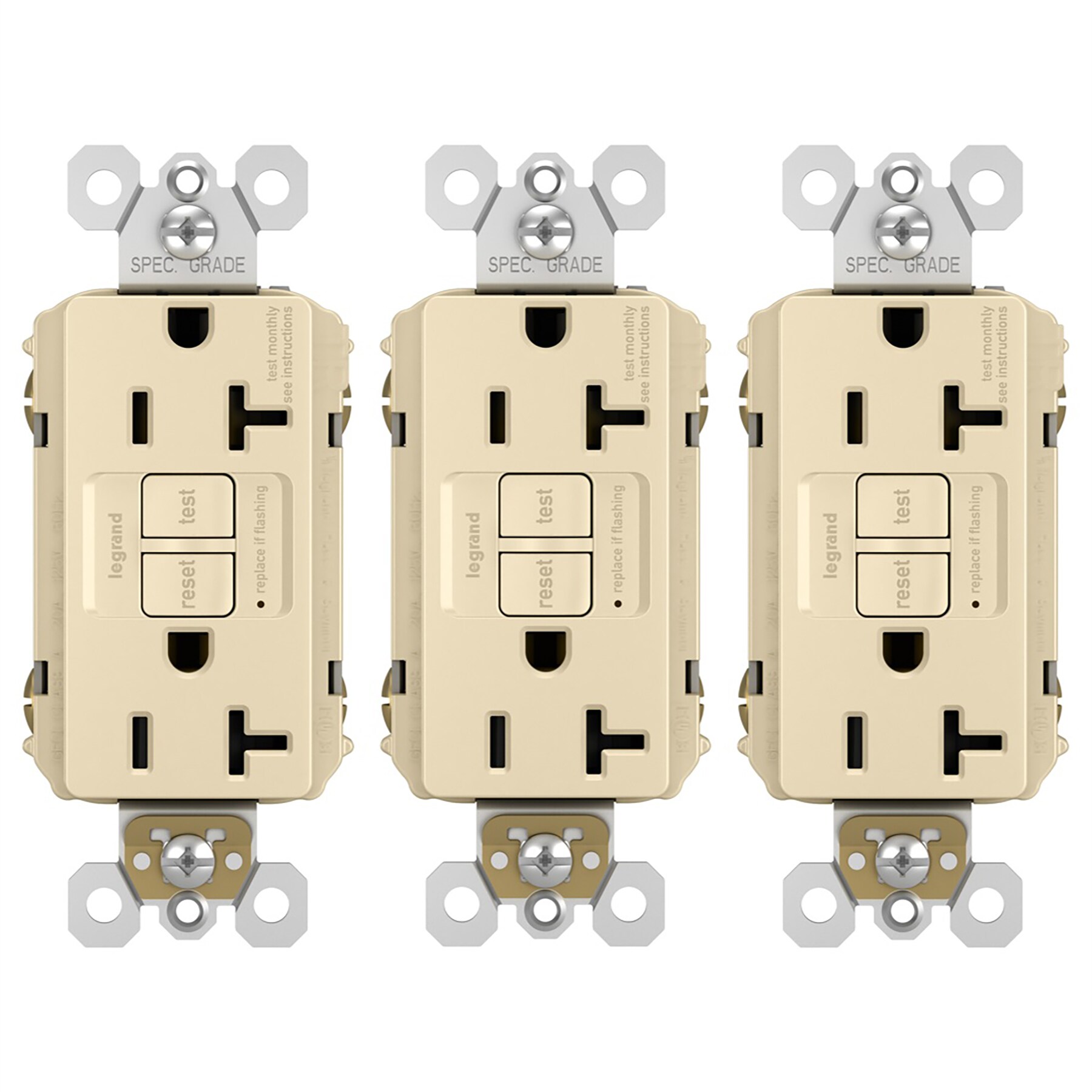 Legrand 2097TRI3PKCC4 radiant 20-Amp 125-volt Tamper Resistant GFCI Residential/Commercial Decorator Outlet, Ivory (3-Pack)