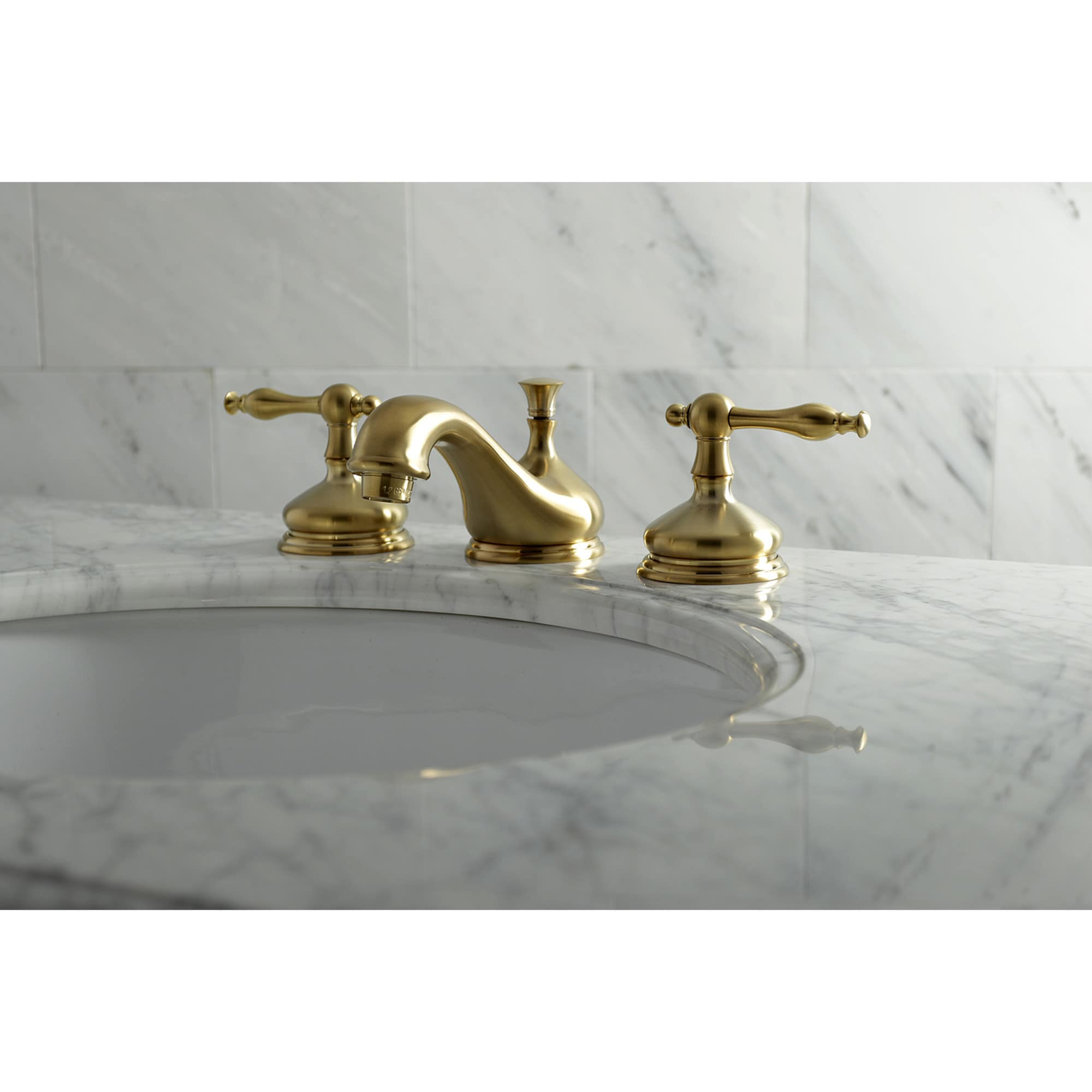 Kingston Brass WLKS1167NL Heritage Brushed brass Widespread 2-handle Low-arc Residential Handle Bathroom Sink Faucet with Drain