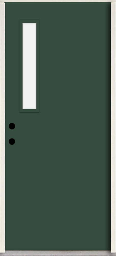 RELIABILT LO1063265 Spotlights 36-in x 80-in x Fiberglass 1/4 lite Right-hand inswing Evergreen Paint Painted Prehung Front Door Insulating core