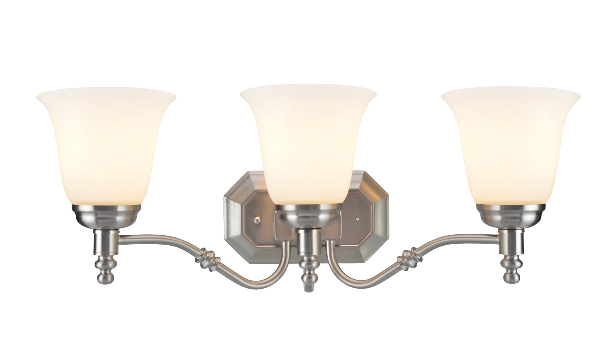 Satin Nickel 3-Light Vanity Fixture with Frosted Glass Shades