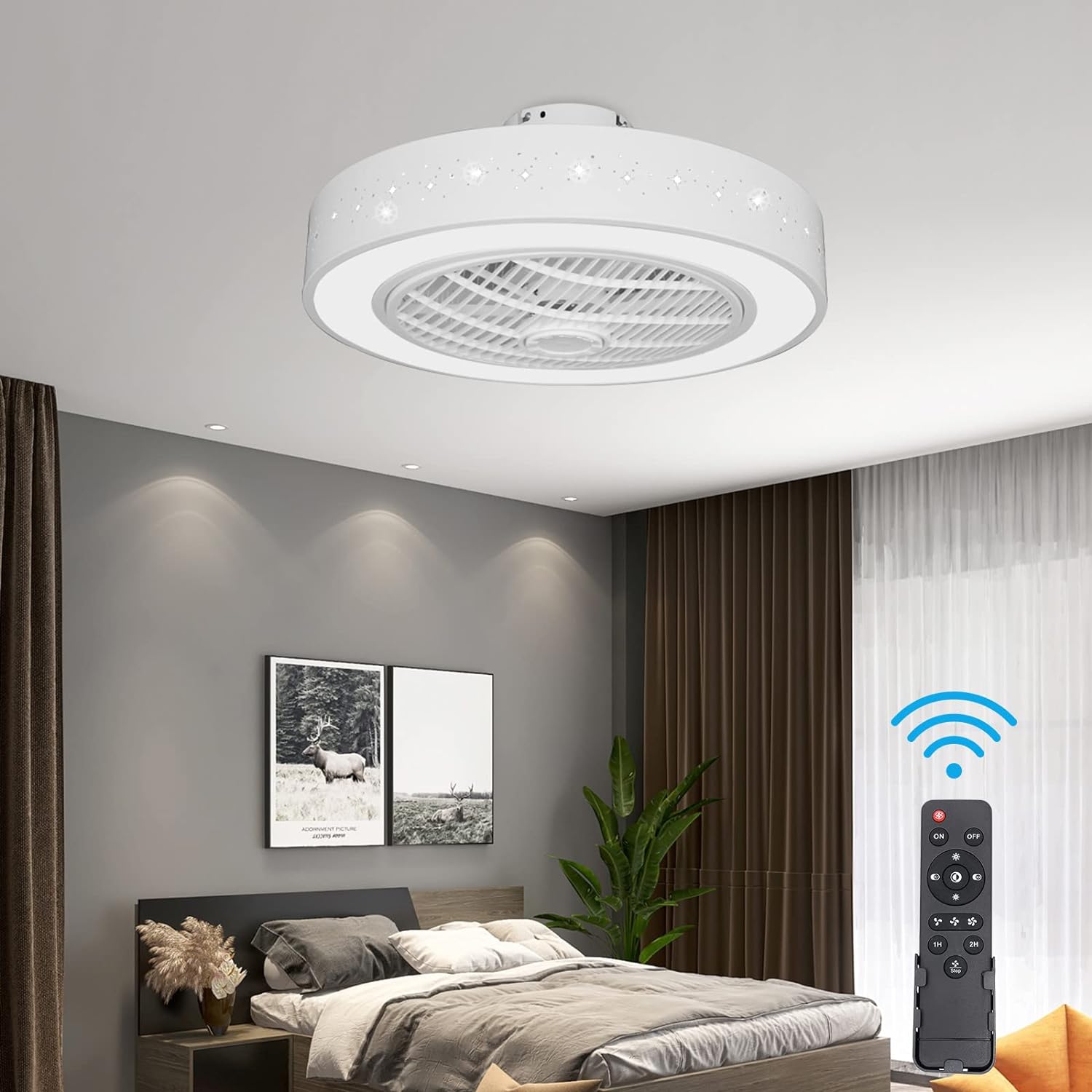 22 Ultra-thin LED Ceiling Fan Light Remote Control Flush Mount Ceiling Fan  Lamp