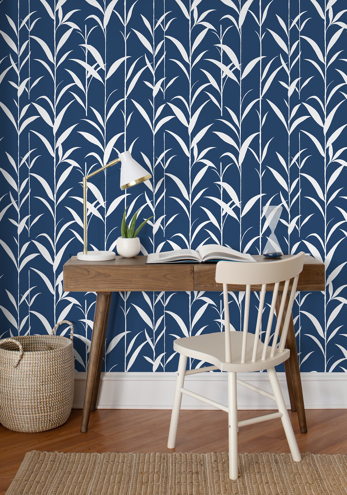 Navy Blue Bamboo Leaves Self-Adhesive Vinyl Wallpaper