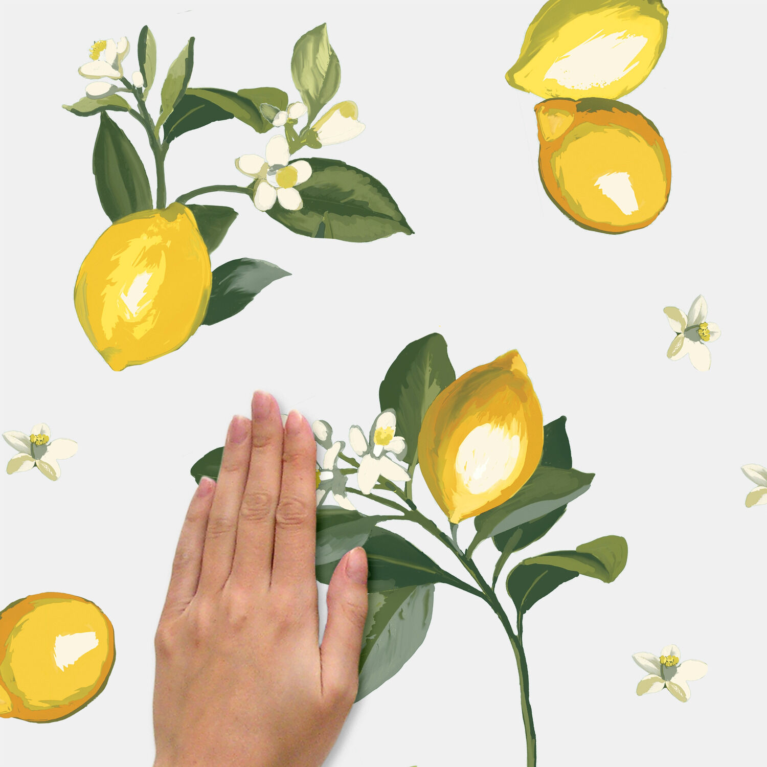 Lemon Peel and Stick Giant Wall Decals with Green Leaves